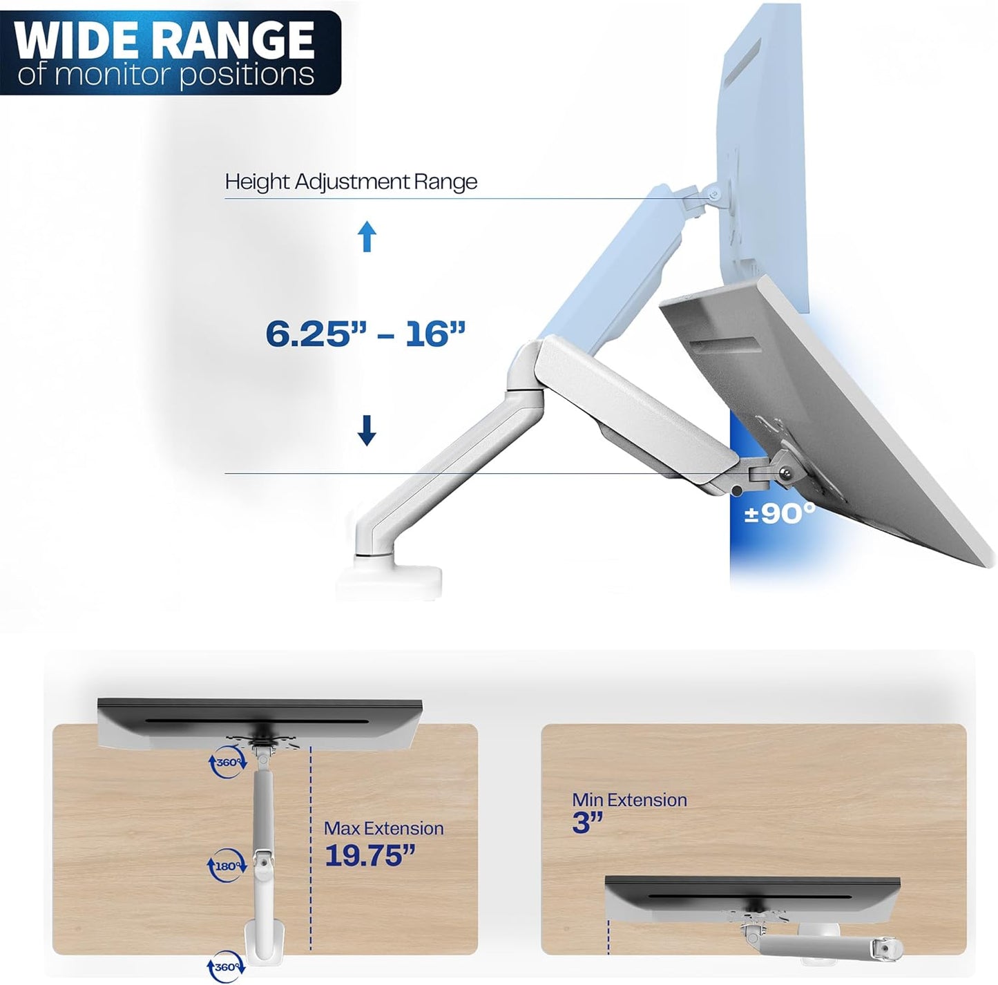 VIVO Single 17 to 32 inch Monitor Height Adjustable Counterbalance Mechanical Arm Desk Stand, Classic, Universal VESA Mount, White, STAND-V001OW