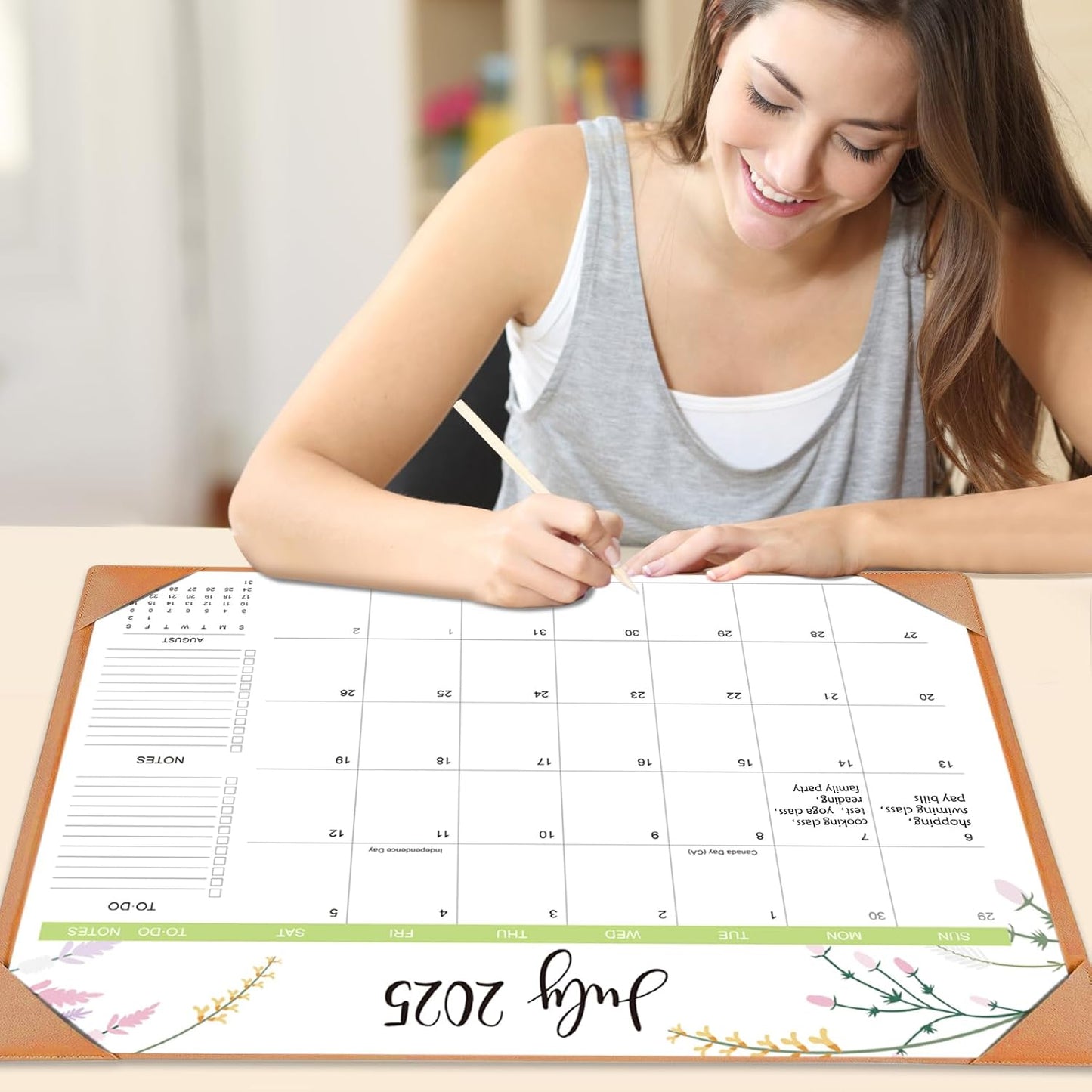 Desk Calendar 2025-2026 with Desk Mat – 22" x 17" Large Desk Pad Calendar Runs From Jul 2025 to Dec 2026, Floral Design Desktop Calendar with To-Do, Notes for Planning, Organizing, and Scheduling Your Life (Brown)