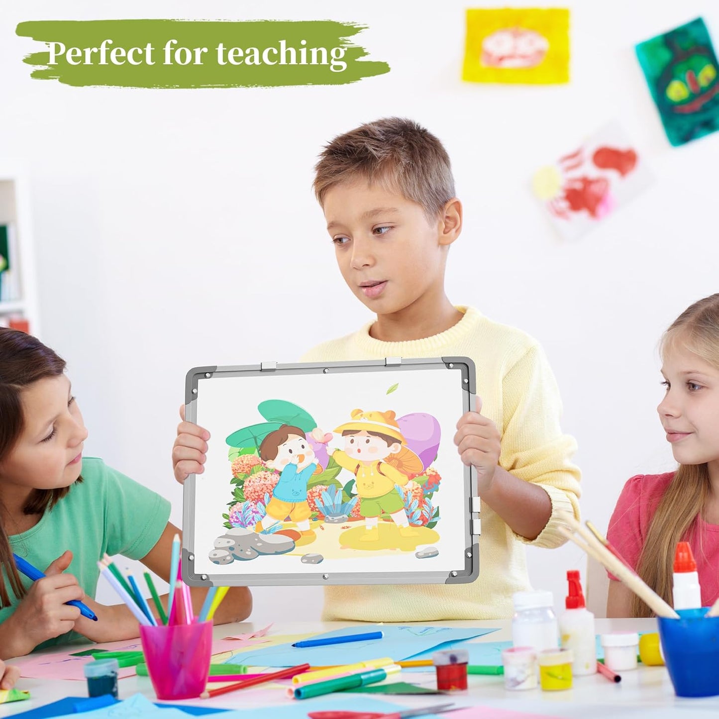 Dry Erase Calendar White Board for Wall, Polegas 17" X 13" Magnetic Whiteboard Dry Erase Cork Board Combination, Small Wall Monthly Double Sided Boards Student, Home, Office (White)