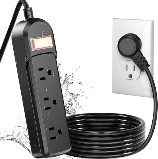 IPX6 Outdoor Power Strip Weatherproof, Waterproof Surge Protector with 3 Wide Outlet 10FT Long Extension Cord, Wall Mountable for Outside Decorations and More UL Listed(Black)