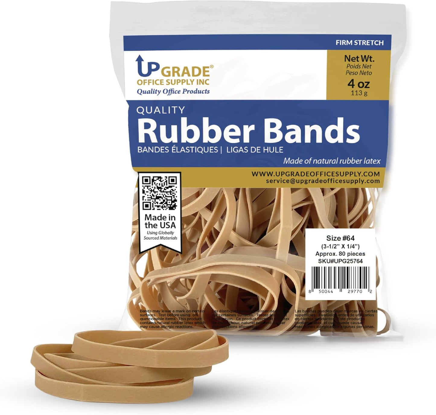 Upgrade Office Supply UPG25764 Rubber Bands, Size 64 (3-1/2 x 1/4), 80 Bands, 1/4 lb, USA
