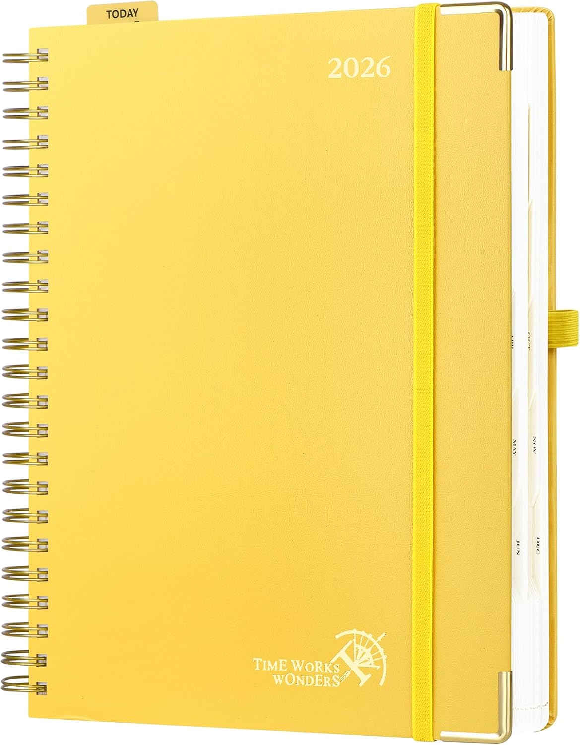POPRUN 2026 Daily Planner One Page A Day - [A4 Large Size 8.25" x 12" -Spiral Hard Cover], Agenda 2026 Hourly Appointment Book with Monthly Calendar, Pen Holder, Ivory Paper -Light Yellow