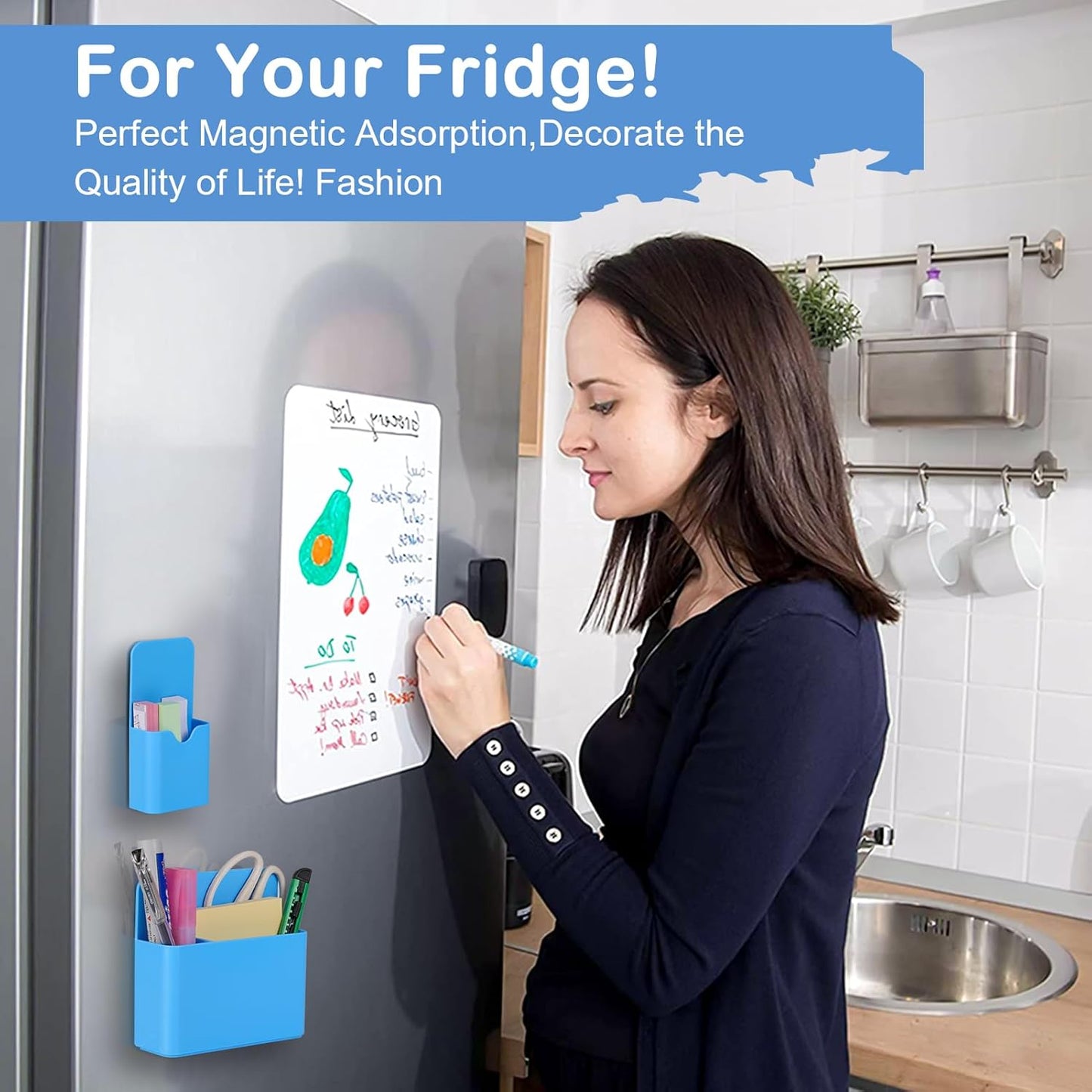 Magnetic Pen Holder,2 Pack Magnetic Dry Erase Marker Holder with Generous Compartments,Strong Magnet Storage Marker Pen Pencil Organizer for Refrigerator,Whiteboard,Locker Accessories