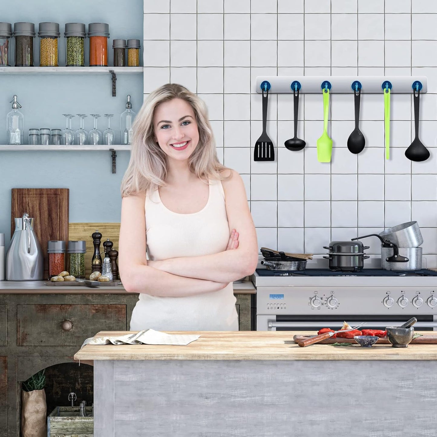 Neosmuk Magnetic Hooks Heavy Duty, Strong Magnet with Hook for Fridge, Super Neodymium Extra Strength Industrial Hooks for Hanging, Magnetic Hanger for Toolbox, Cruise, Grill(RoyalBlue,4 Pack)