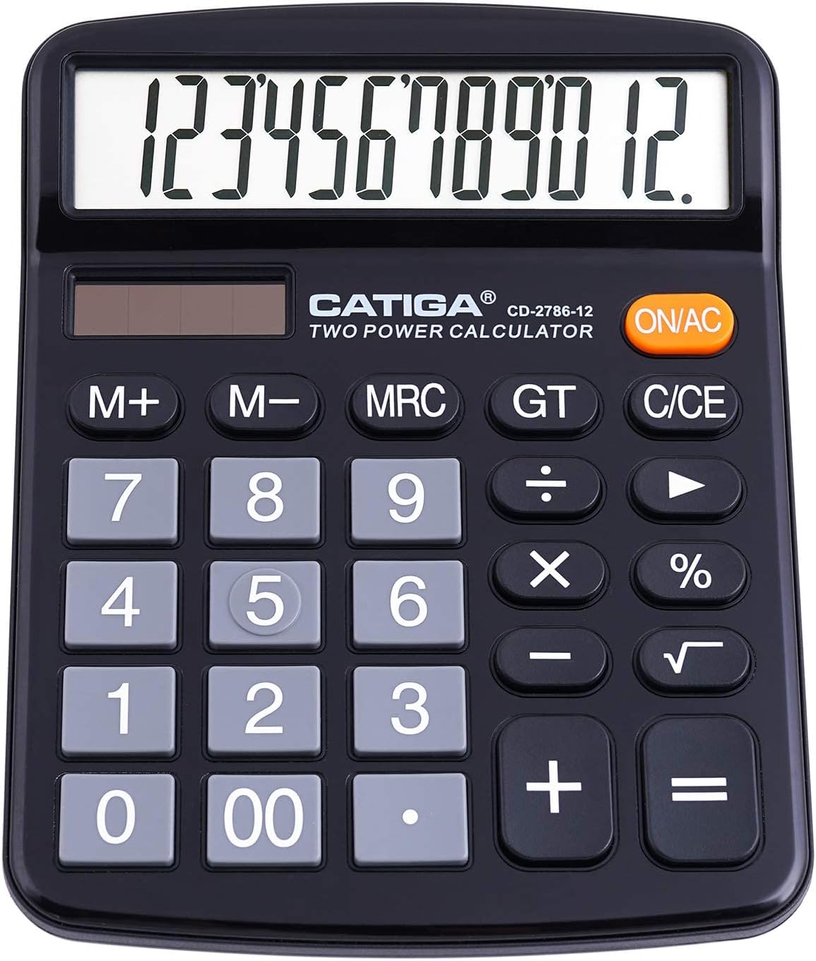 CATIGA 12 Digits Desktop Calculator with Large LCD Display and Sensitive Button, Dual Solar Power and Battery, Standard Function for Office, Home, School, CD-2786