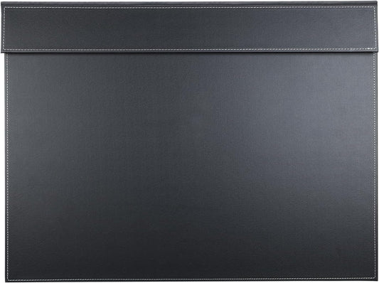 KINGFOM Ultra-Smooth PU Leather Desk Pad & Mat Office Desk Drawing & Writing Board A3/ A4 File Paper Clip Table Protector Mat on Top Large 24''x18'' (Black)