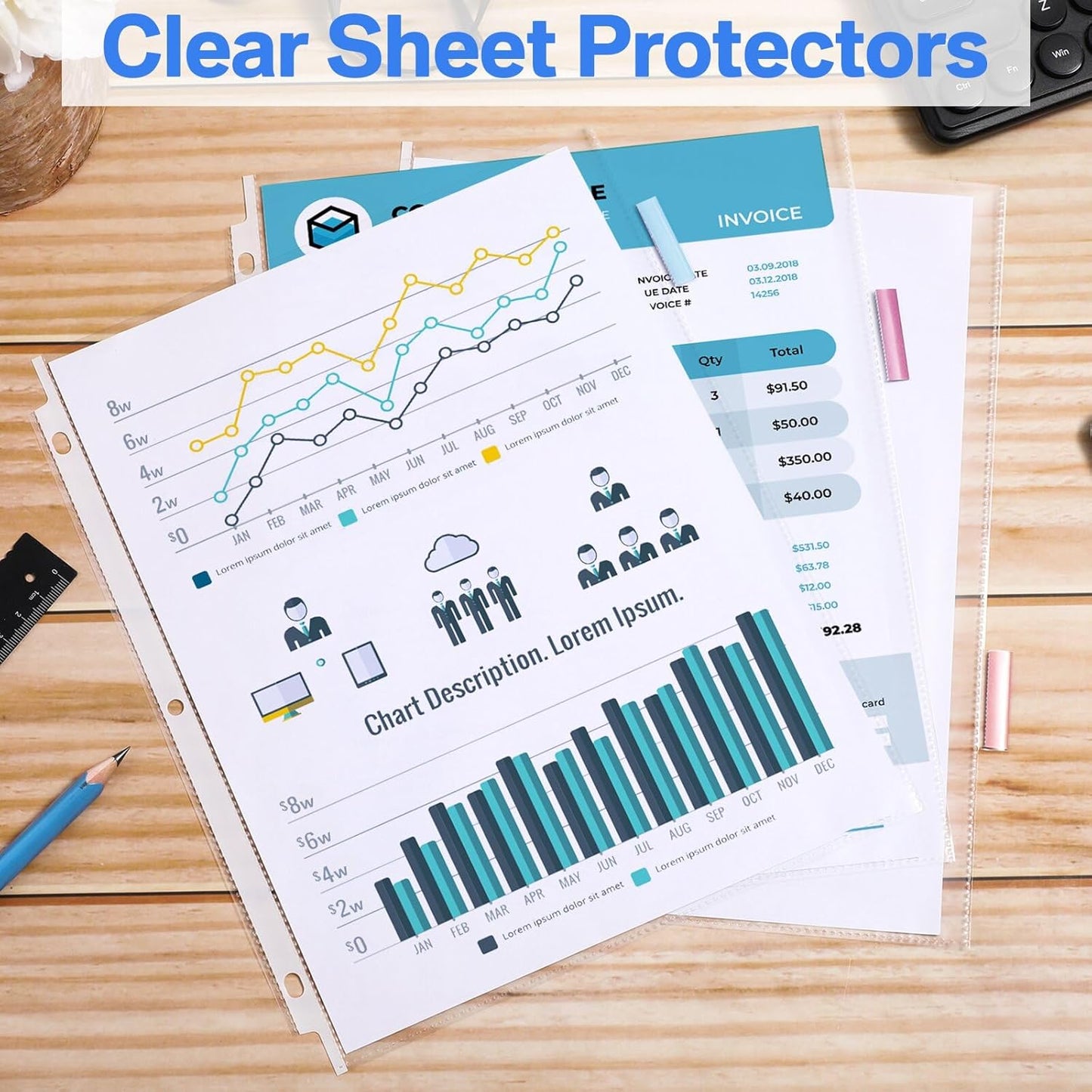 ReliThick 20 Set of 160 Pack Clear Sheet Protectors 8.5 x 11 Inch Page Protector for 3 Ring Binder with 8 Tabs Plastic Dividers for 3 Ring Binder, Insertable Index Page Divider Multicolor Tabs