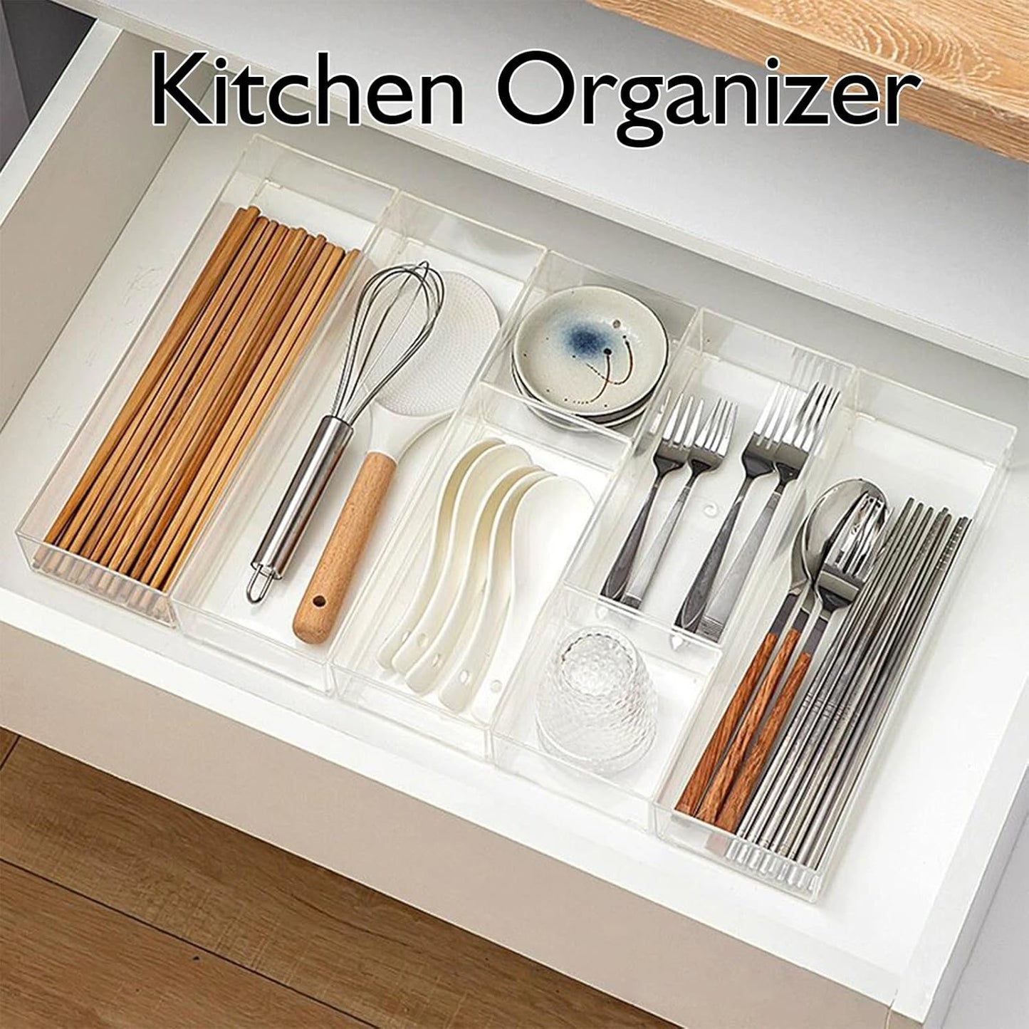 Stackable Acrylic Drawer Organizer Set, 18 PCS Multi-Size Storage Bins for Makeup, Office Desk, Bathroom, Vanity and Kitchen Utensils