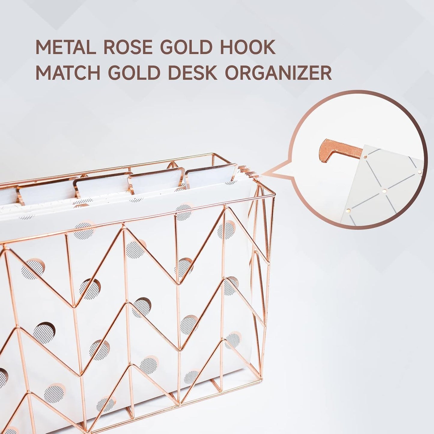 Y YOMA 6 Pack Rose Gold Hanging File Folders Letter Size Decorative File Folder Cute Pretty Hanging Folder Organizer for Filing Cabinet Office Home with 1/5-Cut Adjustable Tabs, 3 Gold Foil Design