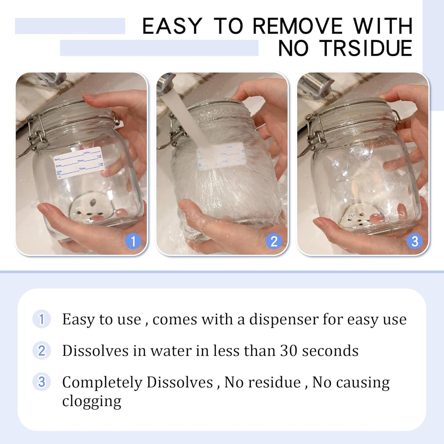 L LIKED 2x1 Dissolvable Labels, 600 Stickers, Use by Food Rotation Labels for Storage and Container (600, Blue)