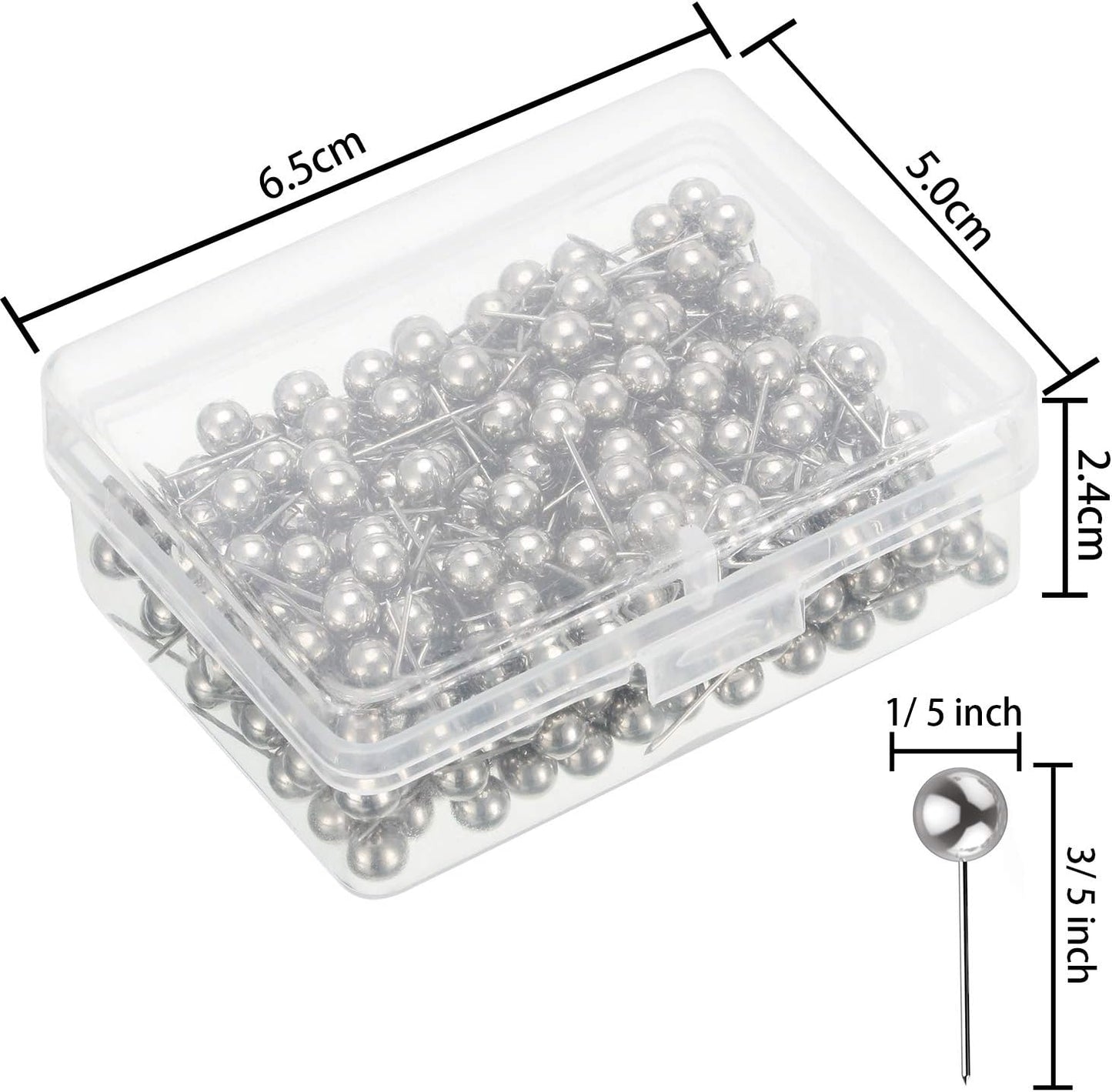 Map Tacks Push Pins Small Size 300 Packs (Silver, 1/5 Inch)