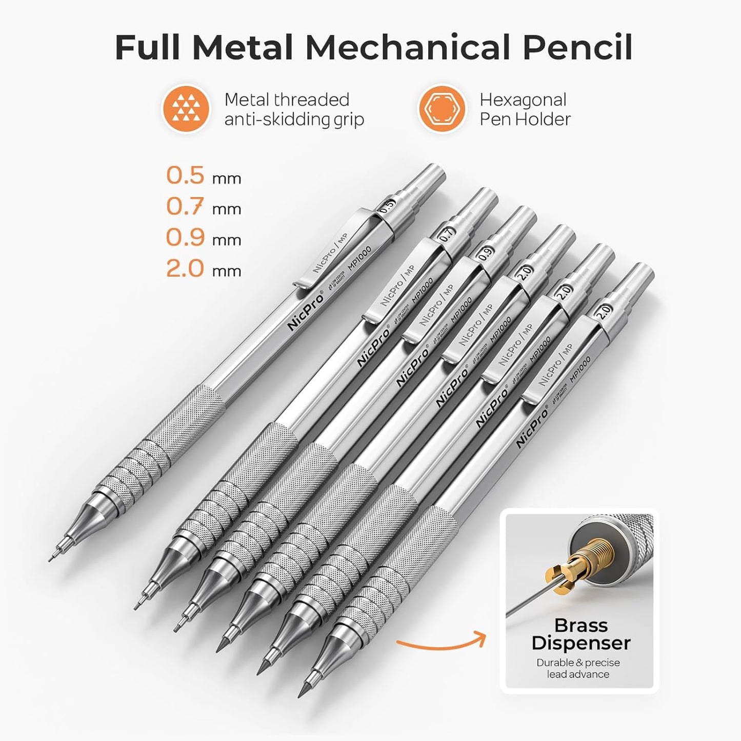Nicpro 33PCS Metal Mechanical Pencil Set in Leather Case, Art Drafting Pencil 0.3, 0.5, 0.7, 0.9 mm, 2mm Lead Pencil Holders for Sketching Drawing With 18 Tube (6B 4B 2B HB 2H 4H Colors) Lead Refills