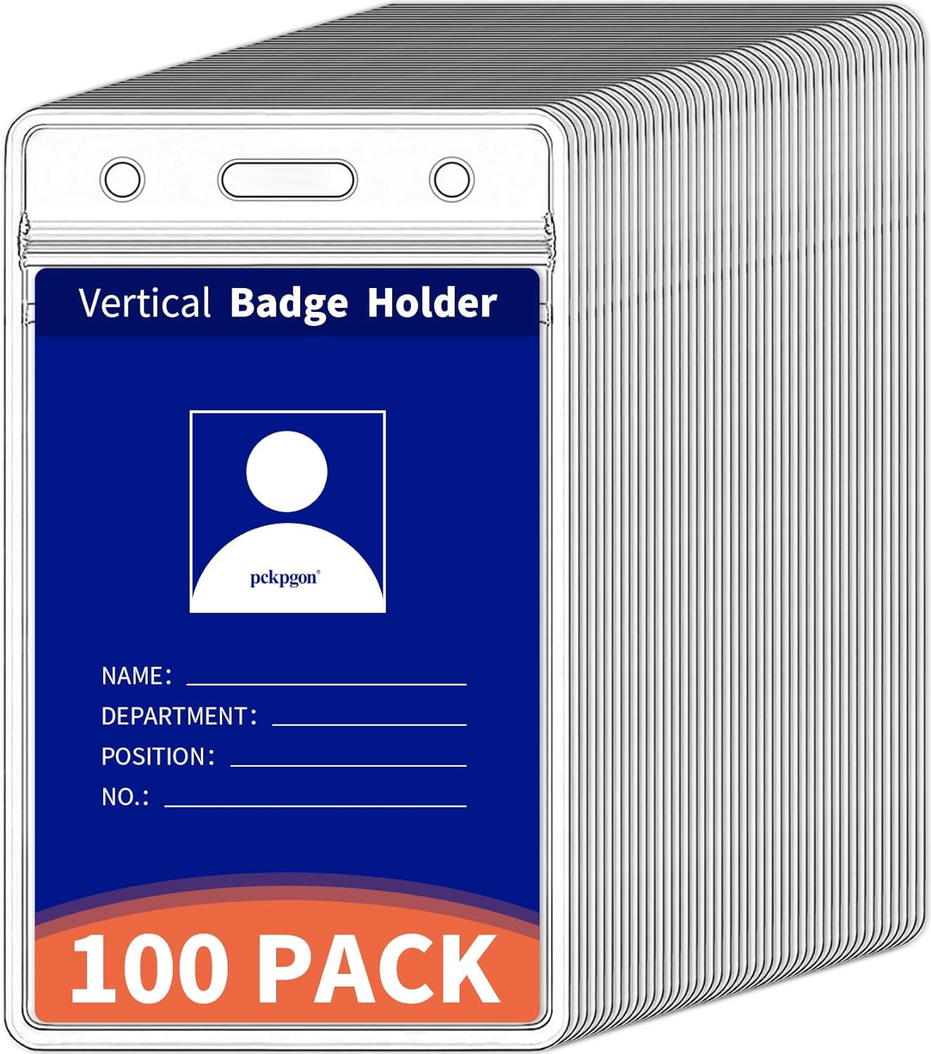 100 Pack Vertical ID Badge Holder, Clear Plastic Work Key Card Sleeve, Name Tag Holders Cover Protector with Waterproof Resealable Zipper Type for Nurses Lanyard, Fits Credit Size Cards