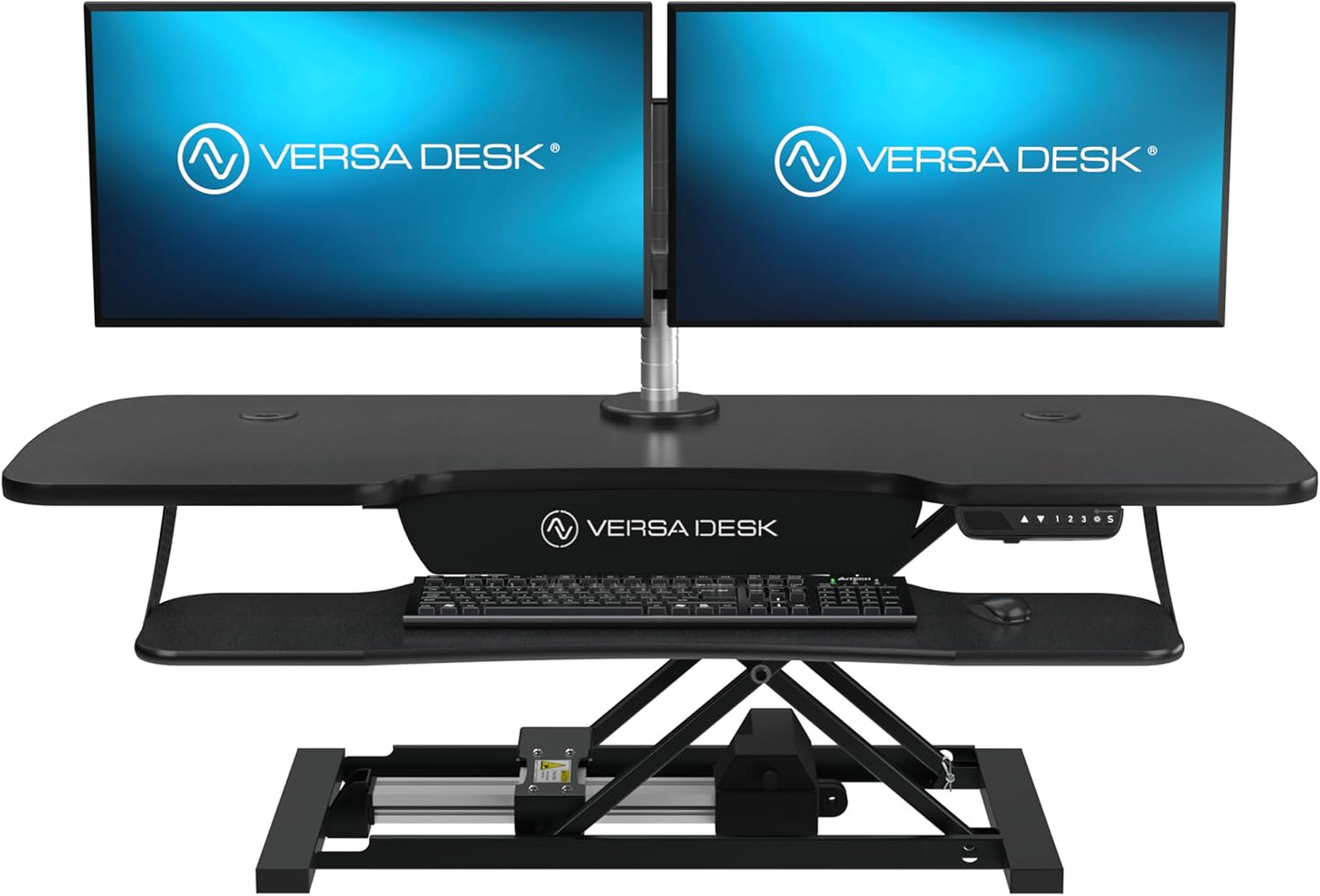 VERSADESK® PowerPro™ Elite® 48” x 24” Electric Sit-to-Stand Desk Converter w/Keyboard Tray for Home or Office | USB Charging Port | Supports Multiple Monitors | Lifts 80 lbs. - Black