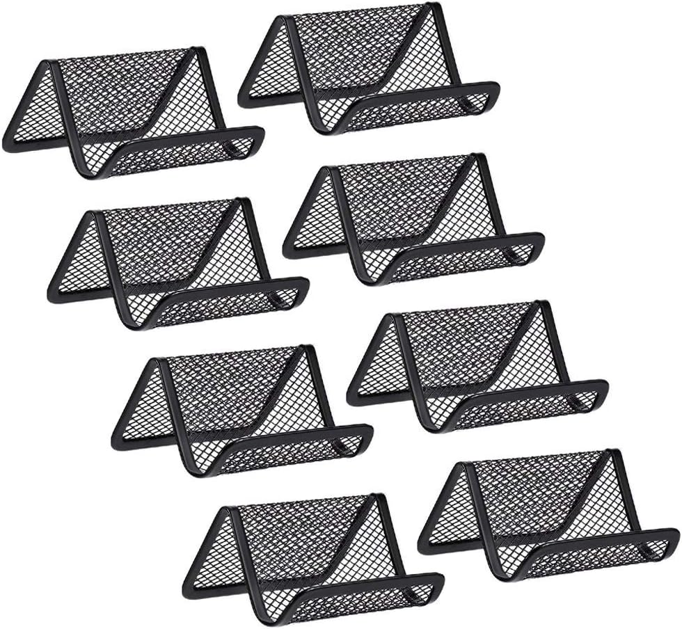 Rocutus 8pcs Business Card Organizer - Metal Card Holder, Desk Display - Black Mesh