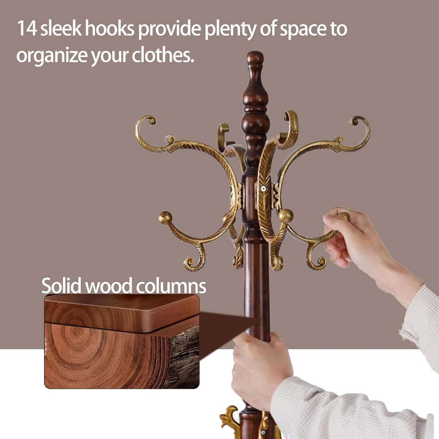 Wooden Coat Racks, Retro 78" Coat Tree with 12 Hooks & Stable Triangular Base, Entryway Coat Rack Freestanding for Hat, Clothes, Scarves, Handbags, Umbrella (Vintage)