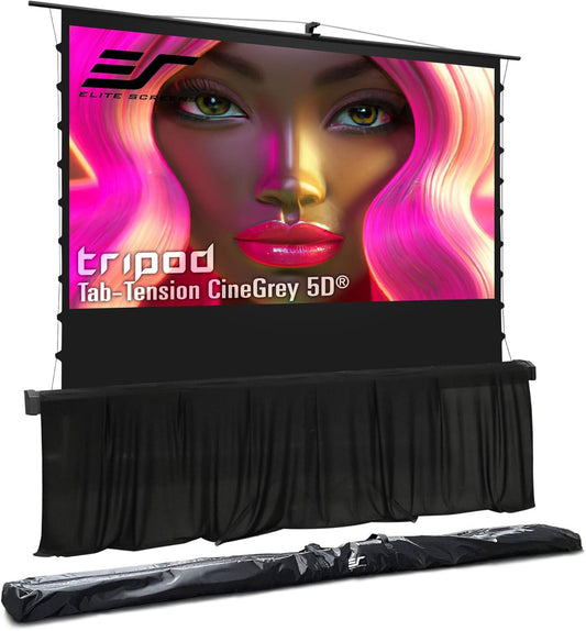 Elite Screens Tripod Tab-Tension CineGrey 5D, 103-inch Diag. 16:9, ISF Material Ceiling Ambient Light Rejecting ALR/CLR Tripod Pull-Up Portable Projector Screen, 8K 4K Ultra HD 3D Ready, TT103UHD5