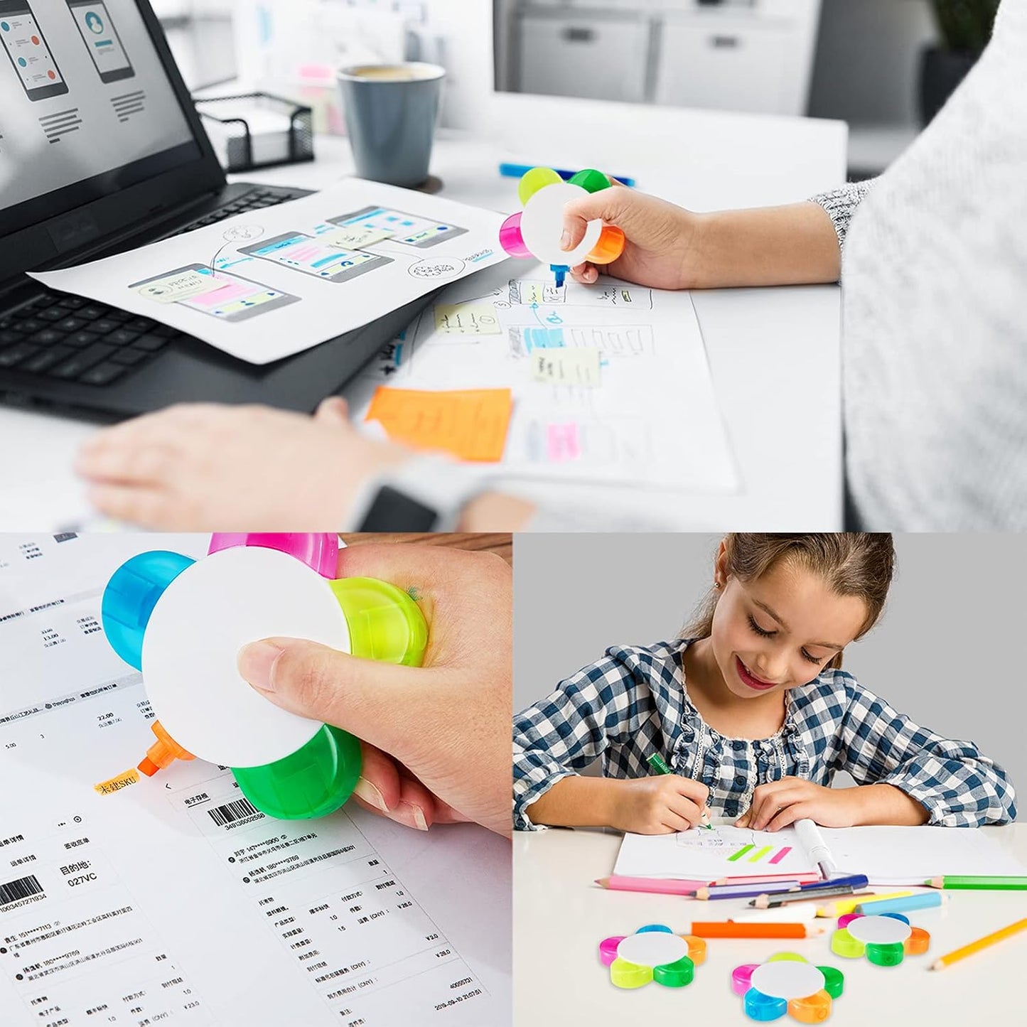 Outus 9 Pieces Petals Highlighters Assorted Colors Back to School Flower Shape Watercolor Highlighter Pens 5-in-1 Fluorescent Pens for Office School Stationery Aesthetic Supplies,5 Colors