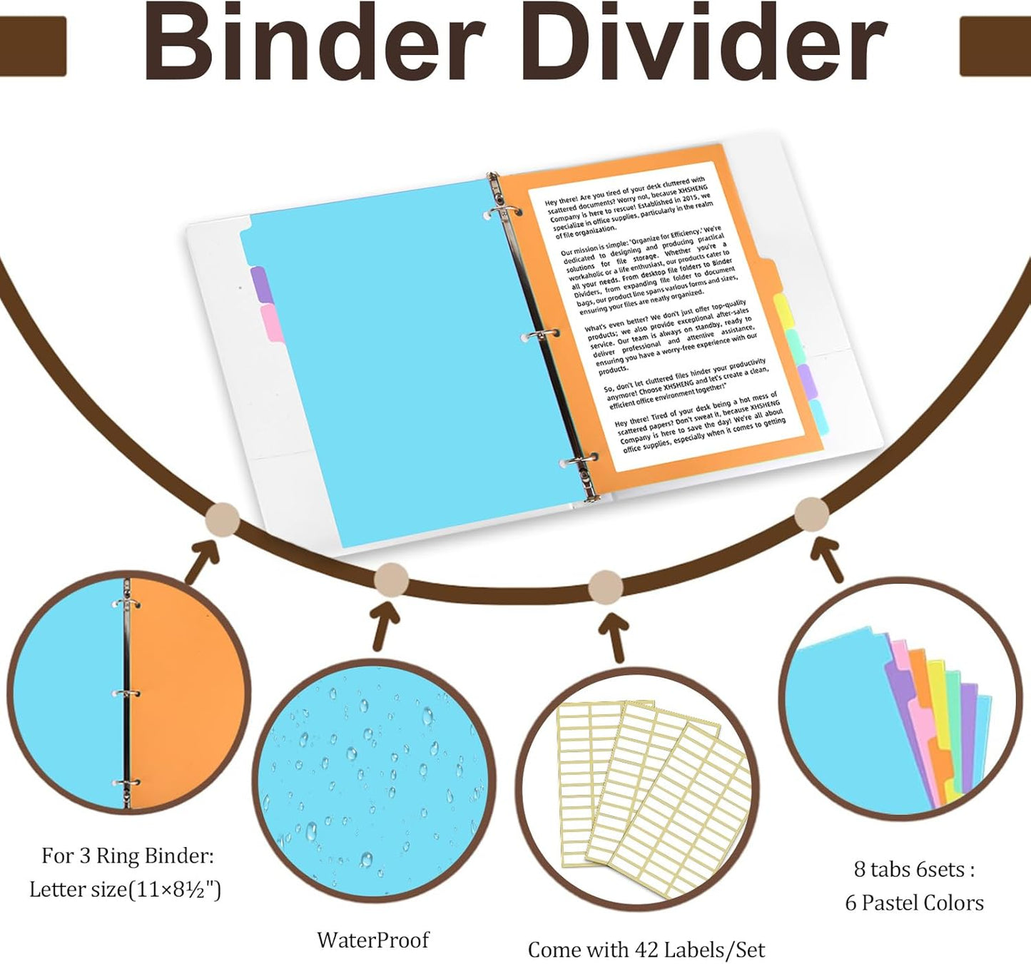 5-tabs 6 Set Binder Dividers with Tabs,Plastic Index with Label,Colored Tab Dividers for 3 Ring Binder (Total 30 Pcs)