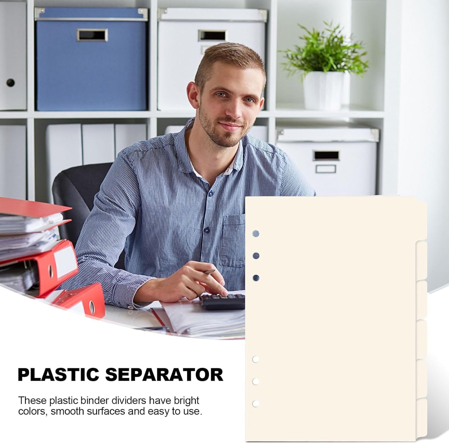 A5 Plastic Binder Dividers 6 Holes Durable Plastic Tab Dividers for 6-Ring Binders, Notebooks, Planners, 5.7x8.3 inch (Beige)