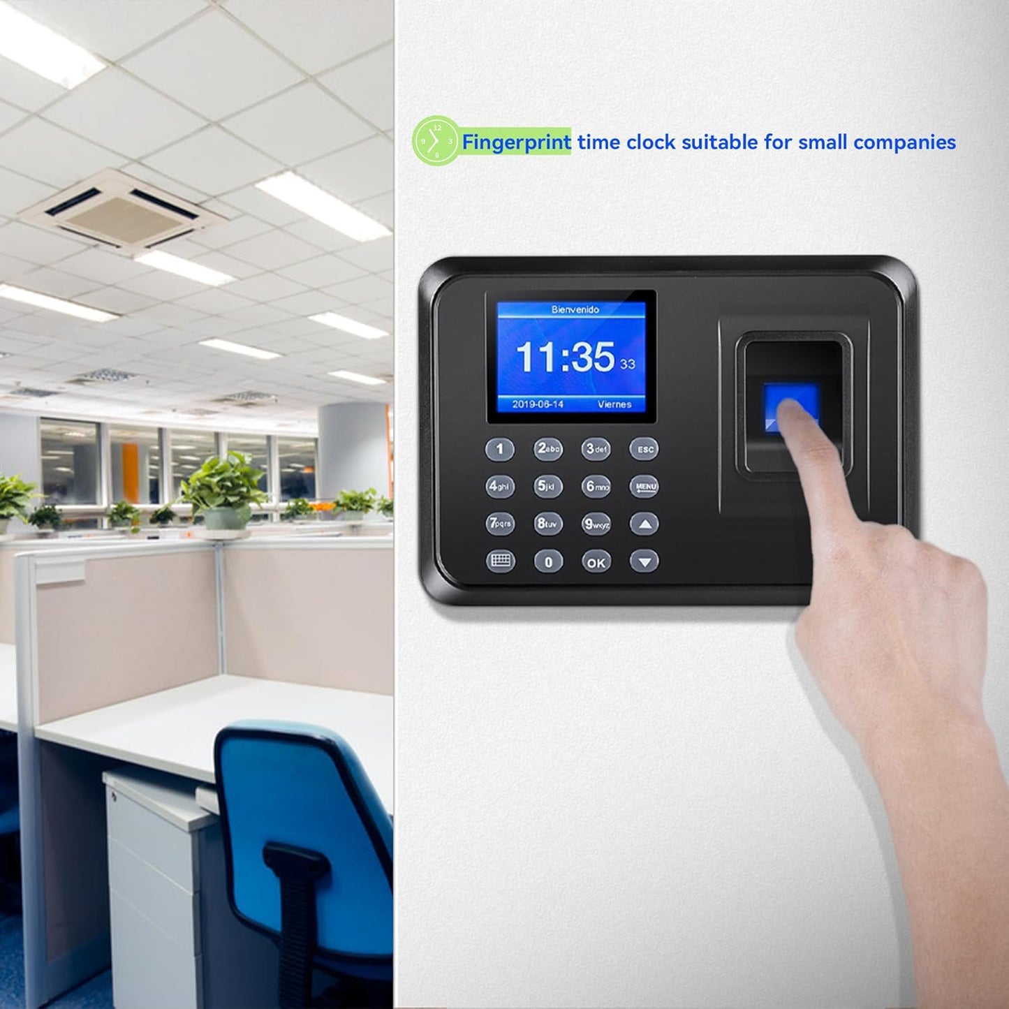 Fingerprint Time Clocks for Employees - Time Clock for Small Business Automatic Calculate Working Hours and Deduct Lunch Time, Punch and Power-off Protection with 8G USB Drive (0 Monthly Fee)