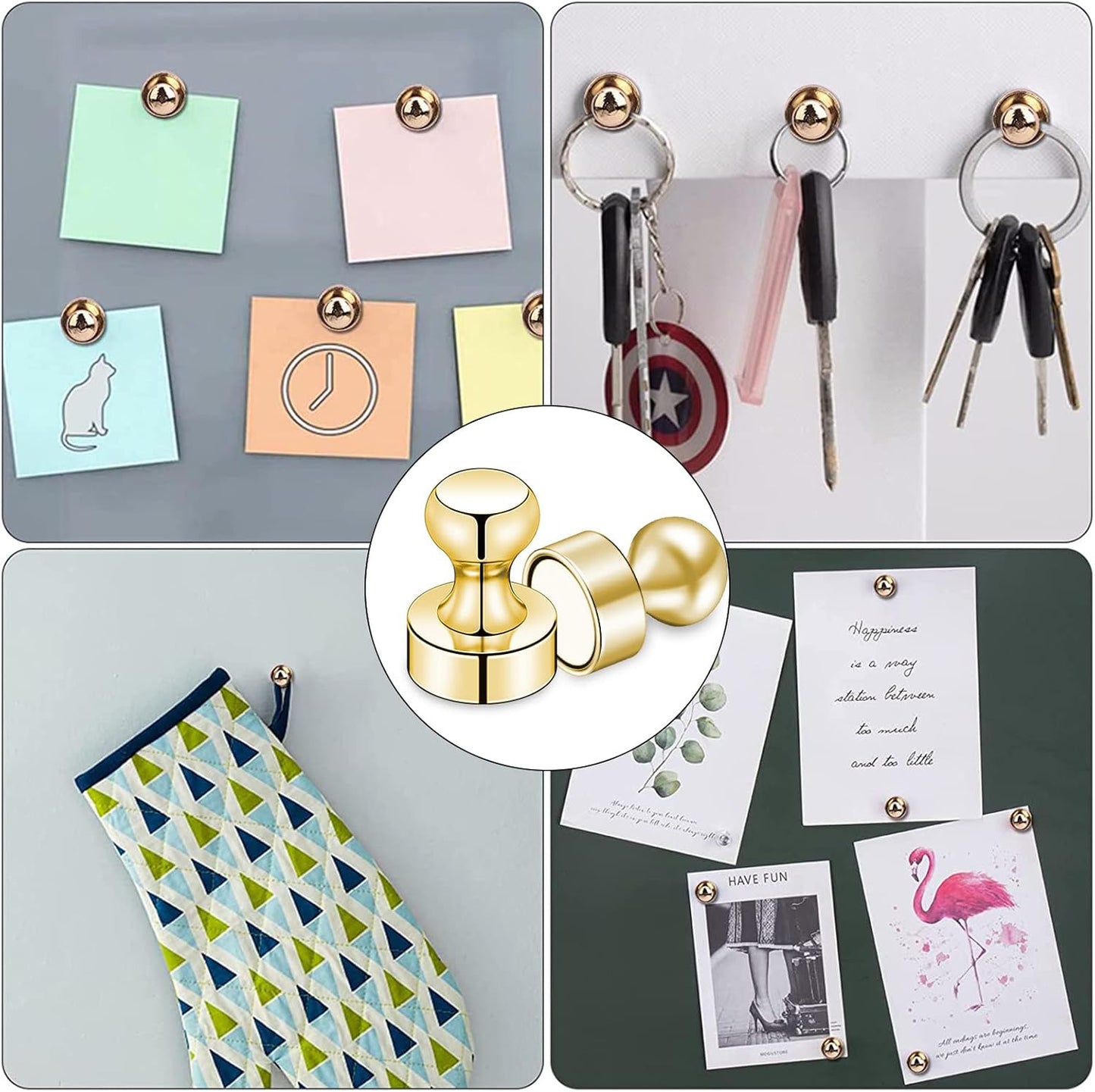 20 PCS Refrigerator Magnets, Gold Metal Push Pin Magnet, Ideal for Whiteboard Magnets, Fridge, Office, Classroom, Map