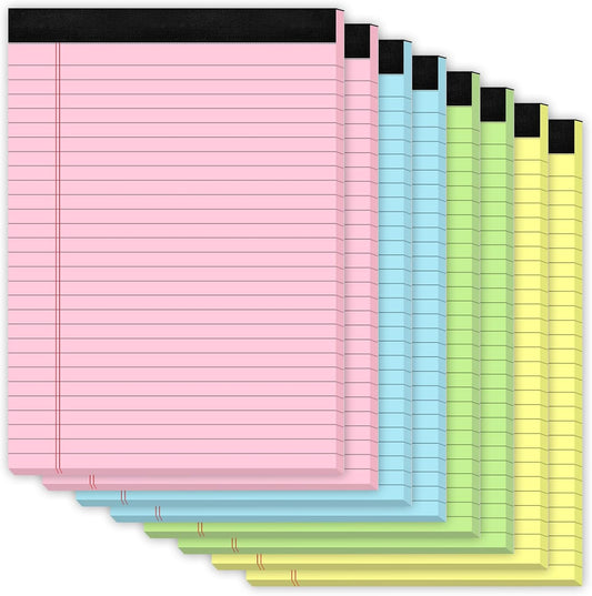 Legal Pads 8.5 x 11 Colored, 8 Pack Legal Notepads 8.5 x 11, Colored Note Pads 8.5 x 11 Writing Pad, Pink Notebook Paper 8.5 x 11, Lined Paper Tablets 8.5 x 11 Pads of Paper, Wide Ruled, 30 Sheets/Pad