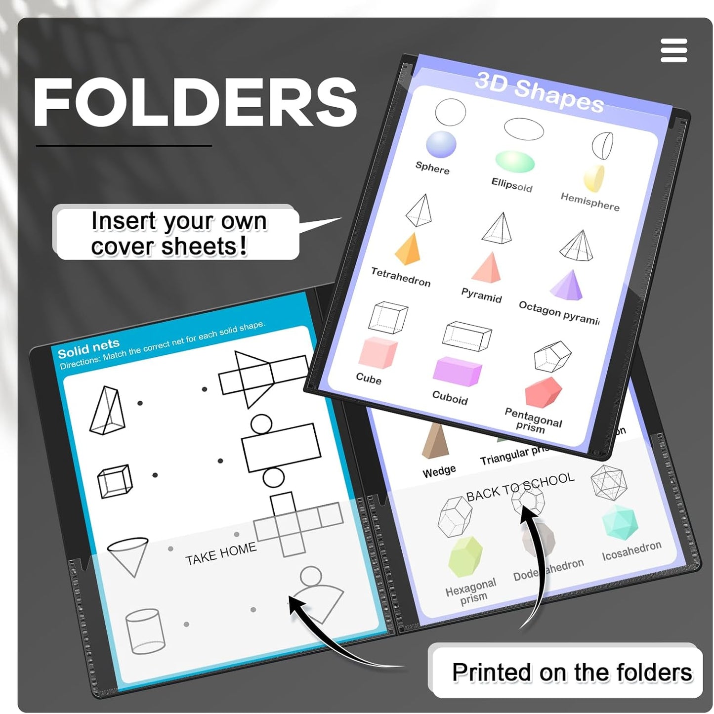 Henoyso 24 Pcs Folders Take Home Heavy Duty 2 Pocket Homework Folders with Clear Front Pockets for Elementary Students Parent Teacher Communication (Black)