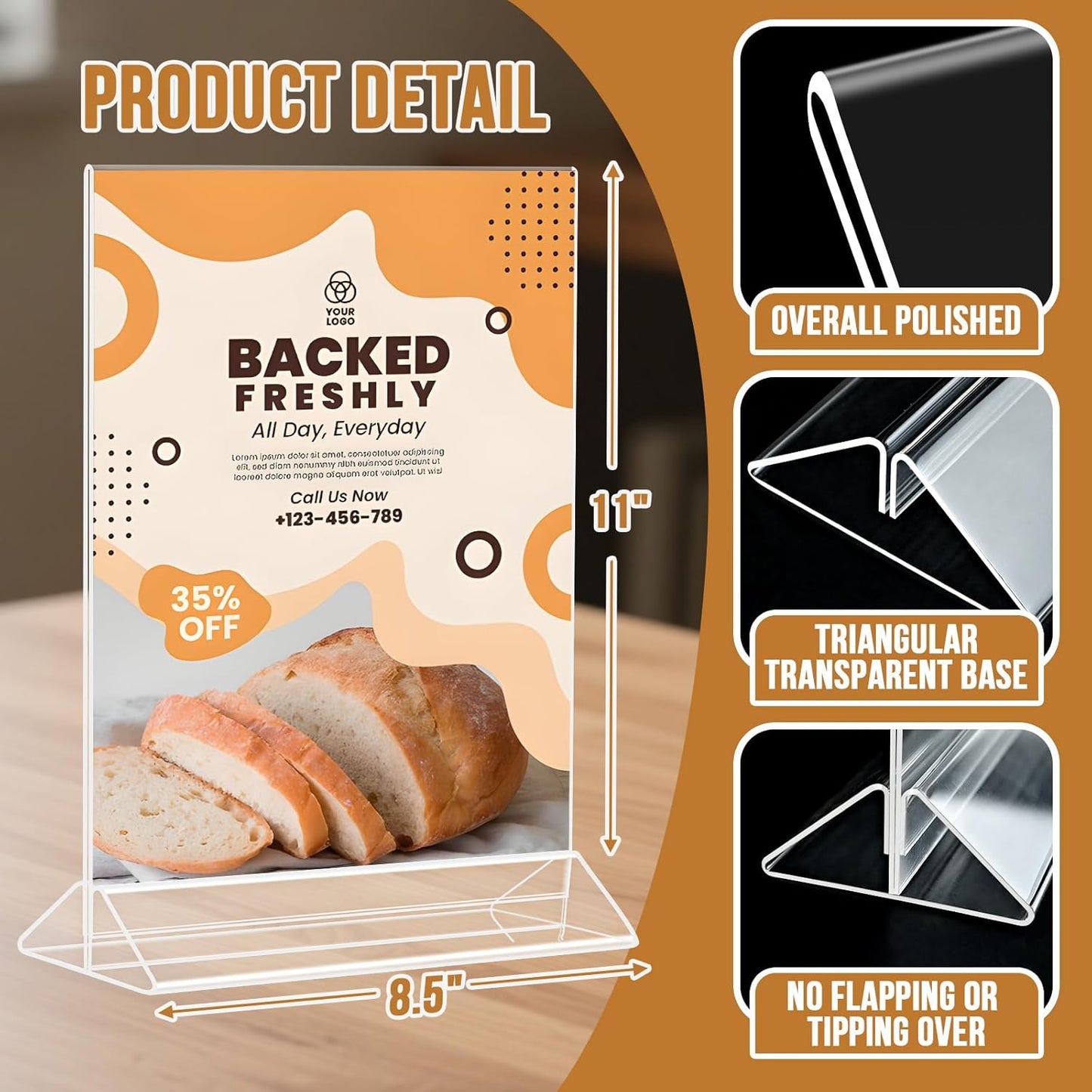 9 Pack Acrylic Sign Holder 8.5x11 Inch, Double Sided Clear Flyer Display Stand, Plastic Menu Stand, Table Top Sign Picture Paper Frames for Wedding table Number Office Store Restaurant