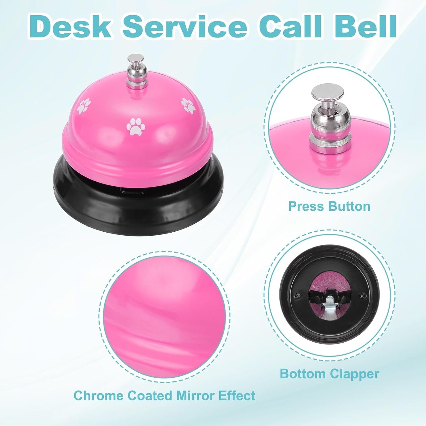 uxcell Desk Service Call Bell, 2.95 Inch Metal Dinner Service Bell Ring for Hotel Restaurant Reception Area and Wedding Party Events, Pink