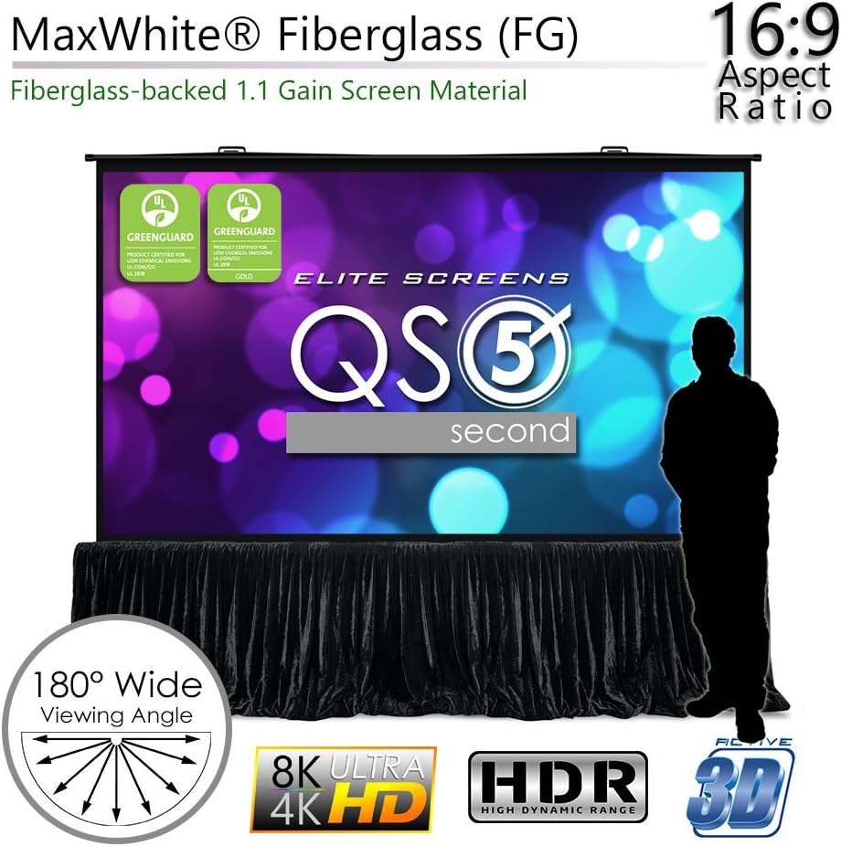 Elite Screens QuickStand 5-Second Series, 180-INCH 16:9, Manual Pull Up Projector Screen, Movie Home Theater 8K / 4K Ultra HD 3D Ready, US Based Company 2-Year Warranty, QS180HD