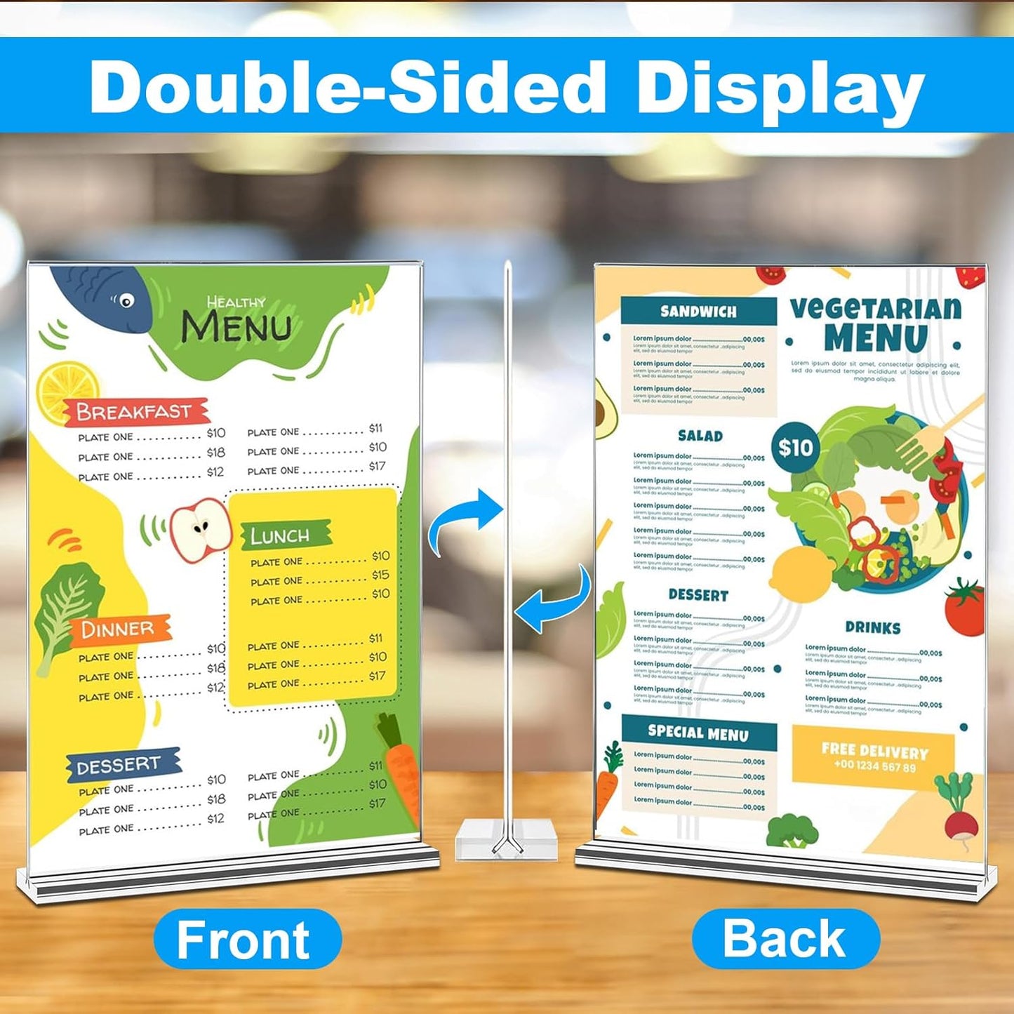 EHWINE 10 Pack Acrylic Sign Holder 4x6, Double-Sided Stand up Table Top Sign Holders, Clear Acrylic Picture Frame Paper Holder Display Stand for Office Business Store Wedding Party