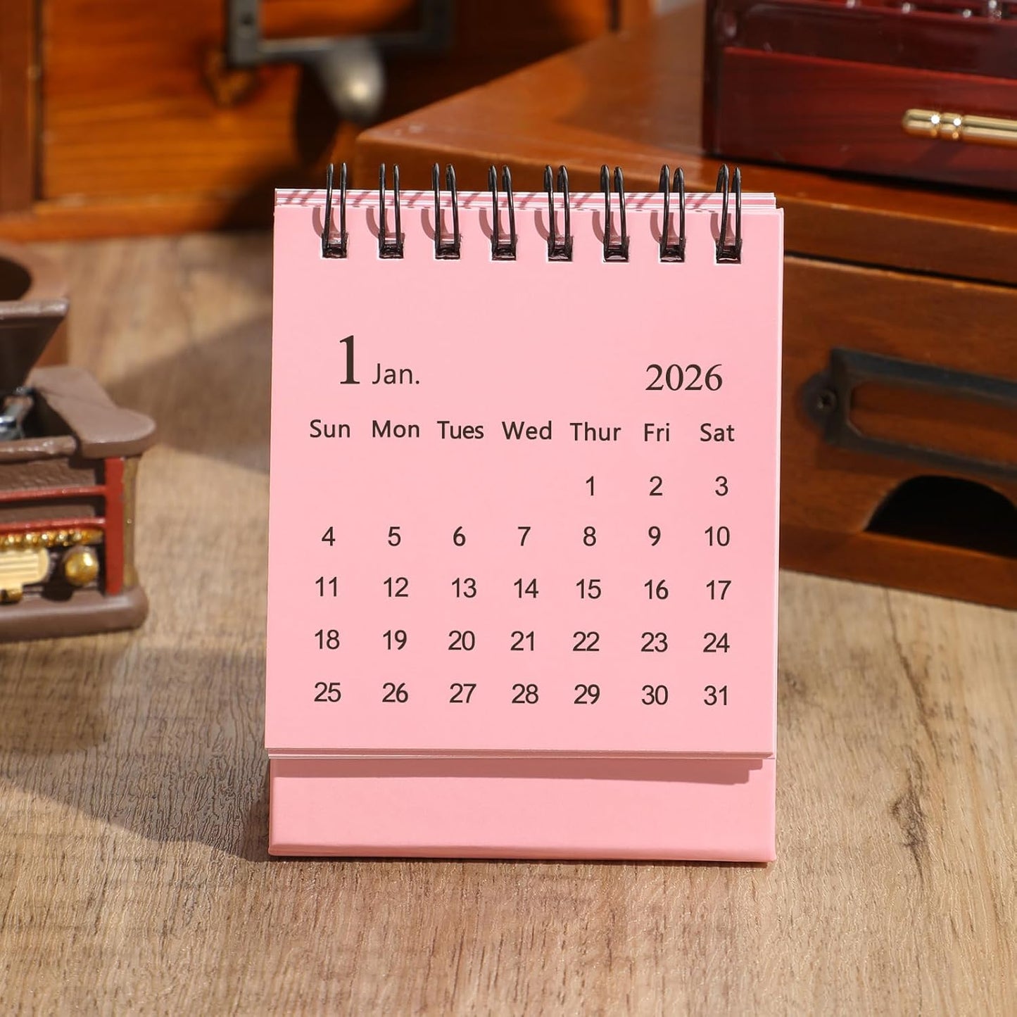 Mini Desk Calendar 2025-2026 - July 2025 to Dec 2026 Small Desktop Calendar Mini Daily Schedule Thick Paper Twin-Wire Binding with Stickers for Home Office School (Mini Pink)