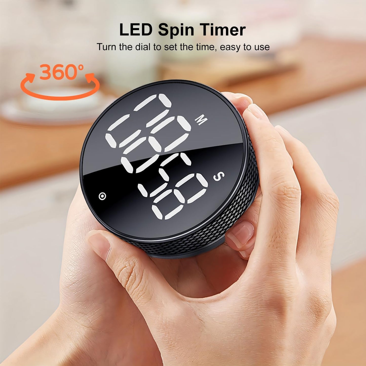 BlueSnail Kitchen Timer with LED Digital Display Smart Efficana for Home Classroom Gym Office, Volume and Brightness Adjustable Productivity Timer (All Black)