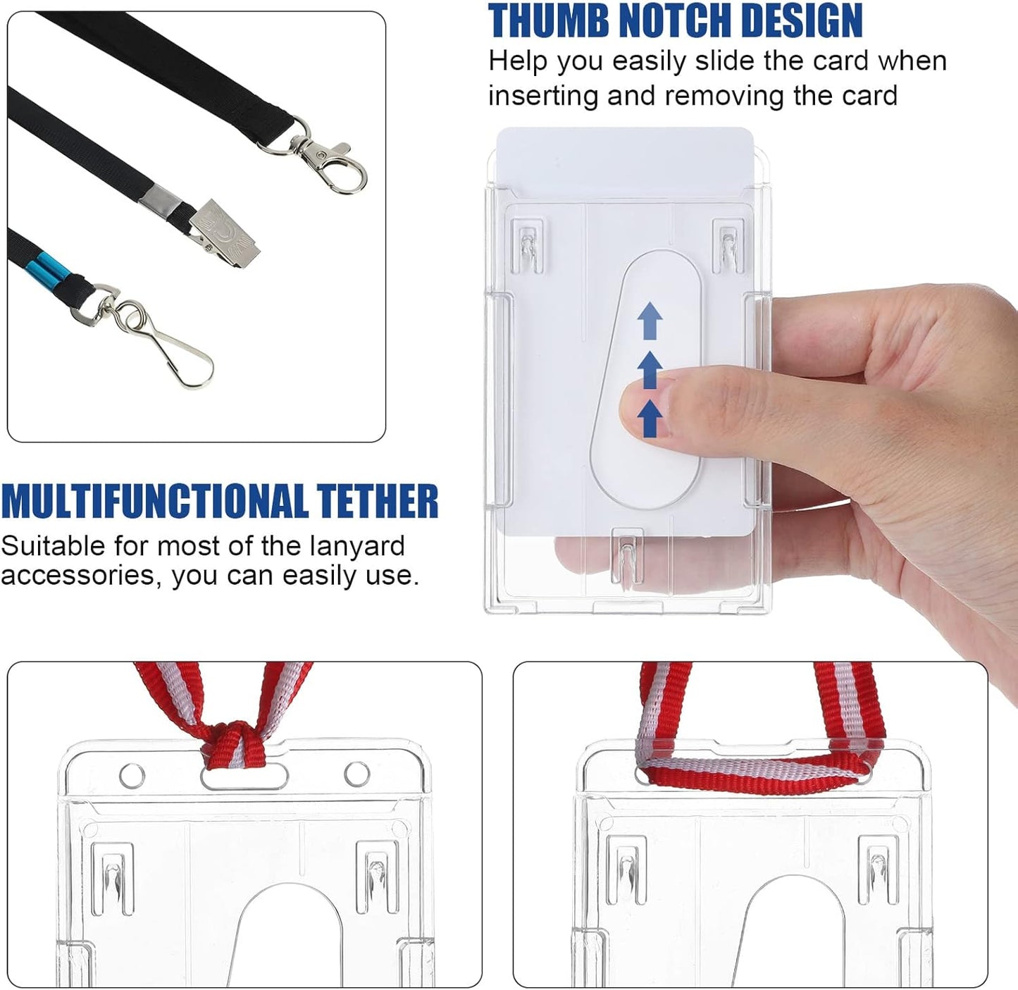 25 Pieces Vertical 2 ID Badge Holder Heavy Duty Plastic ID Card Holder Transparent Protector Clear Badge Protector Cover Sleeve Protective Cover with Thumb Slot for Credit Card