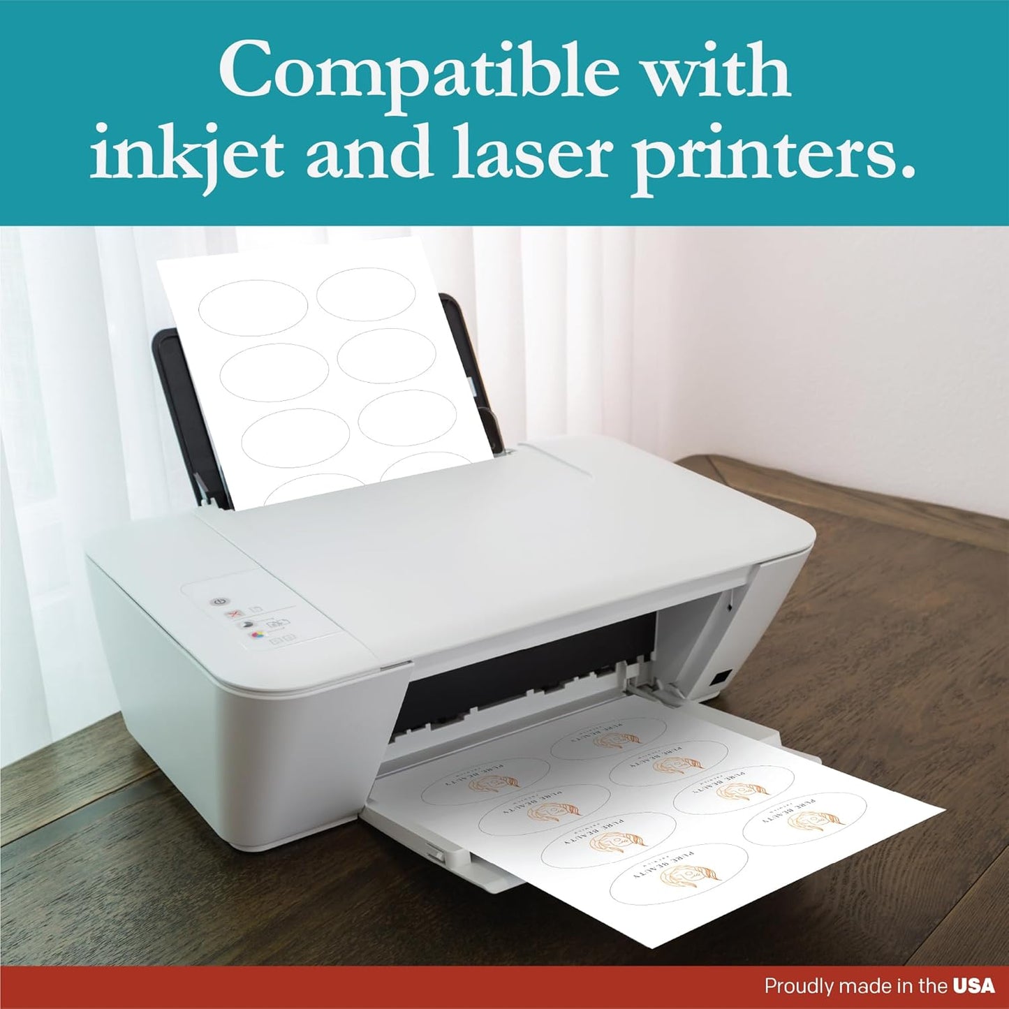 Premium Label Supply White Sticker Oval Labels – 3.33" x 2" Oval – Laser/Inkjet Compatible – (8 per Sheet), 1000 Sheets – 8,000 Total Adhesive Labels