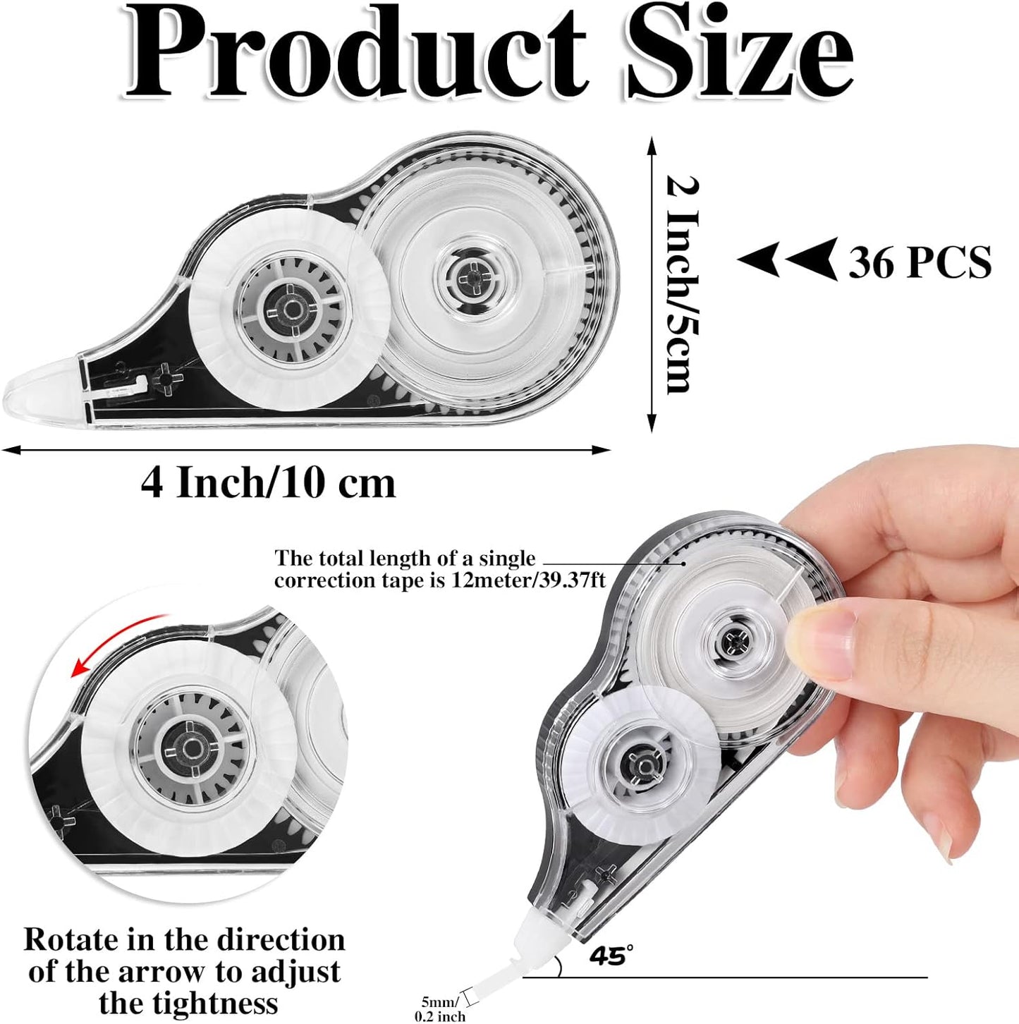BESARME 36 Pack Correction Tapes, 39 Feet Each Correction Tape Easy To Use Applicator for Instant Corrections Roller for Students Office Supplies, 1/5 X 472 Inches