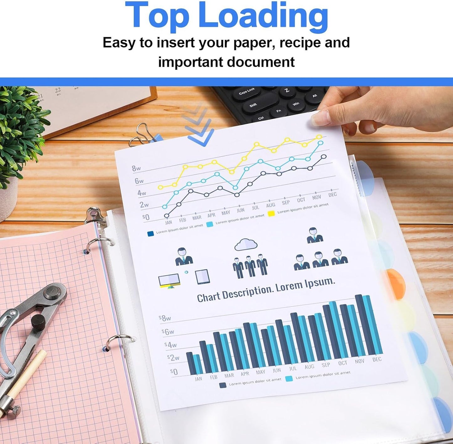 ReliThick 32 Set of 256 Pack Clear Binder Sheet Protectors with Tabs for 3 Ring Binder 8 Tab Binder Dividers with Pockets and Tabs Plastic Page Protector Insertable Index Divider, 8.5 x 11 Inch