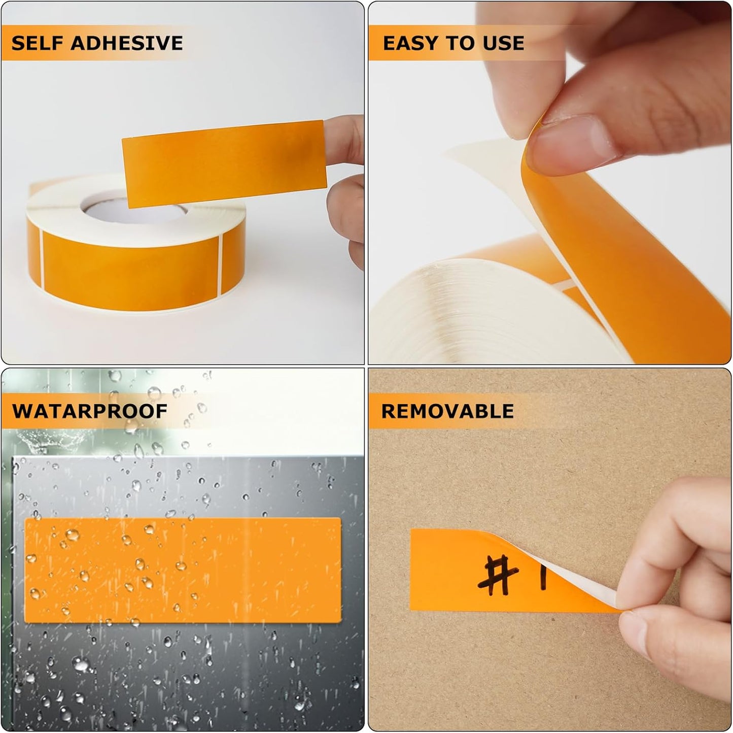 Orange Rectangle Stickers 3 x 1 Inch Color Coding Labels Vinyl Roll Self-Adhesive Waterproof Removable 500 PCS