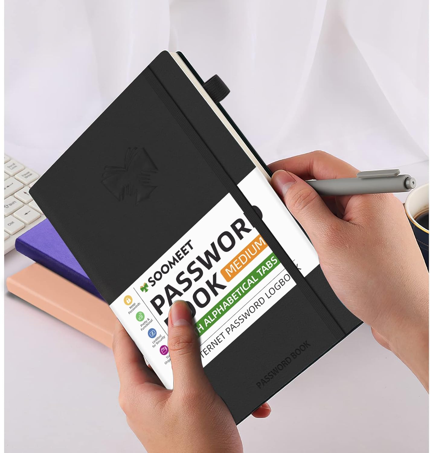 Password Book with Alphabetical Tabs, Hardcover Password Keeper, A5 Size 8.3"x6" Password Notebook for Saving Internet Login, Username, Password Organizer for Computer & Website Logins(Black)