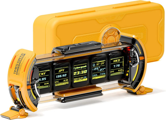 Divoom Times Gate - Cyberpunk Gaming Setup Digital Clock with Smart APP Control, WiFi Connect, RGB LED Display, Personalized Dashboard, Pixel Art for Gaming Room & Office Decor (Yellow)