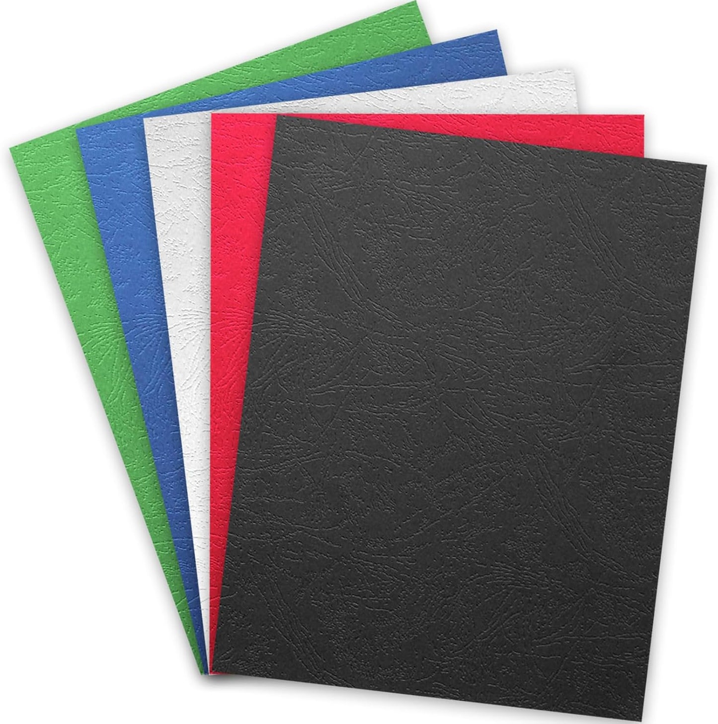 Binditek 100 Pack 13Mil Grain Texture Paper Binding Presentation Covers, 8-1/2 x 11 Inches 90lb, 250 GSM, Un-Punched, 5 Multi Colors (Black, White, Red, Green, Blue)