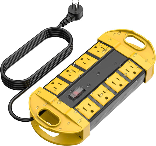 CCCEI Outdoor Power Strip Weatherproof with 8 Plug, Waterproof Extension Cord with Multiple Outlets, Christmas Exterior Garden Yard Surge Protector 25FT, Yellow.