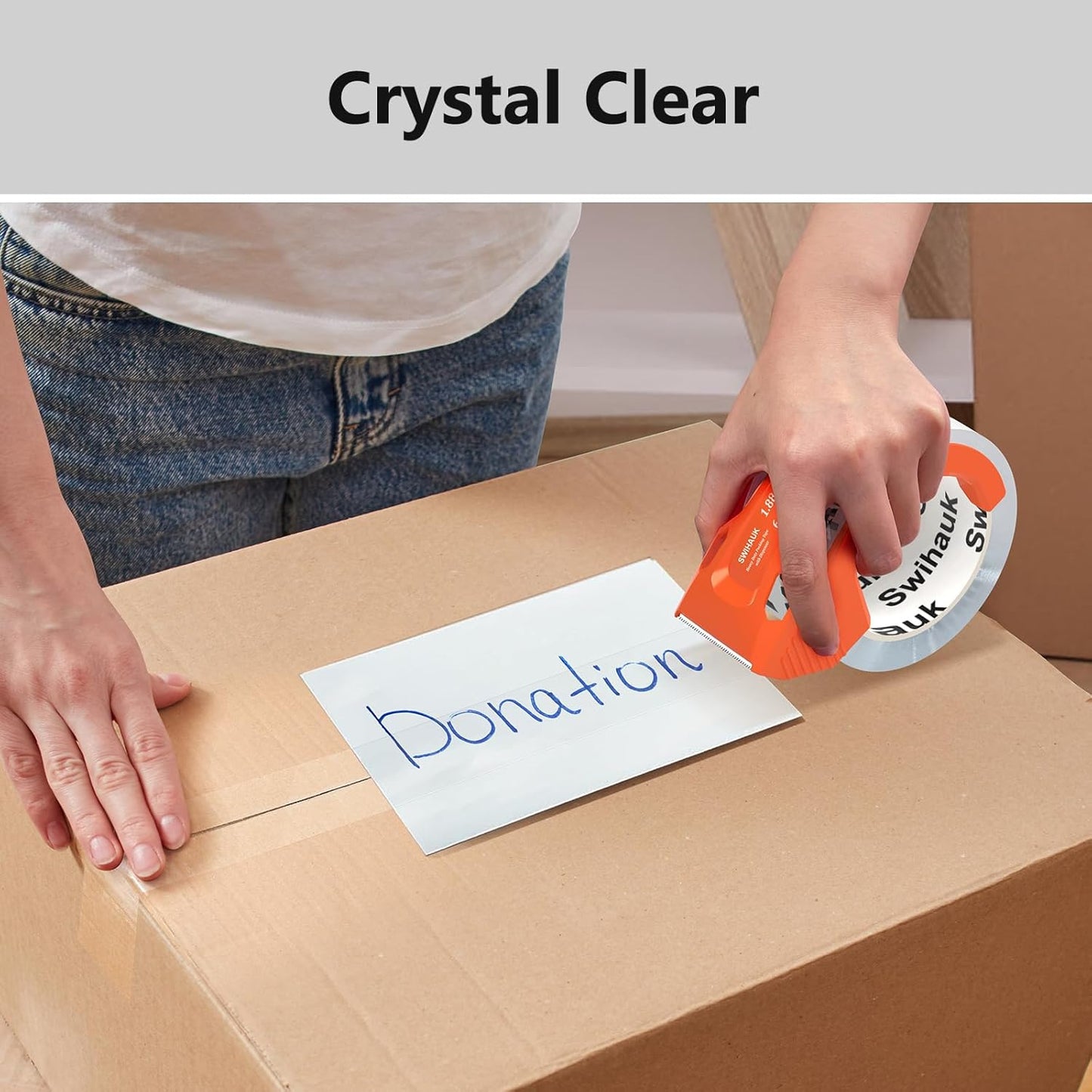 Swihauk Total 400 yd, 6 Pack 1.88 in x 66.6 yd - Heavy Duty Packing Tape with Dispenser Combo, Clear Shipping Tape, Packaging Tape, Package Tape for Shipping Moving Storage and Mailing, w30200