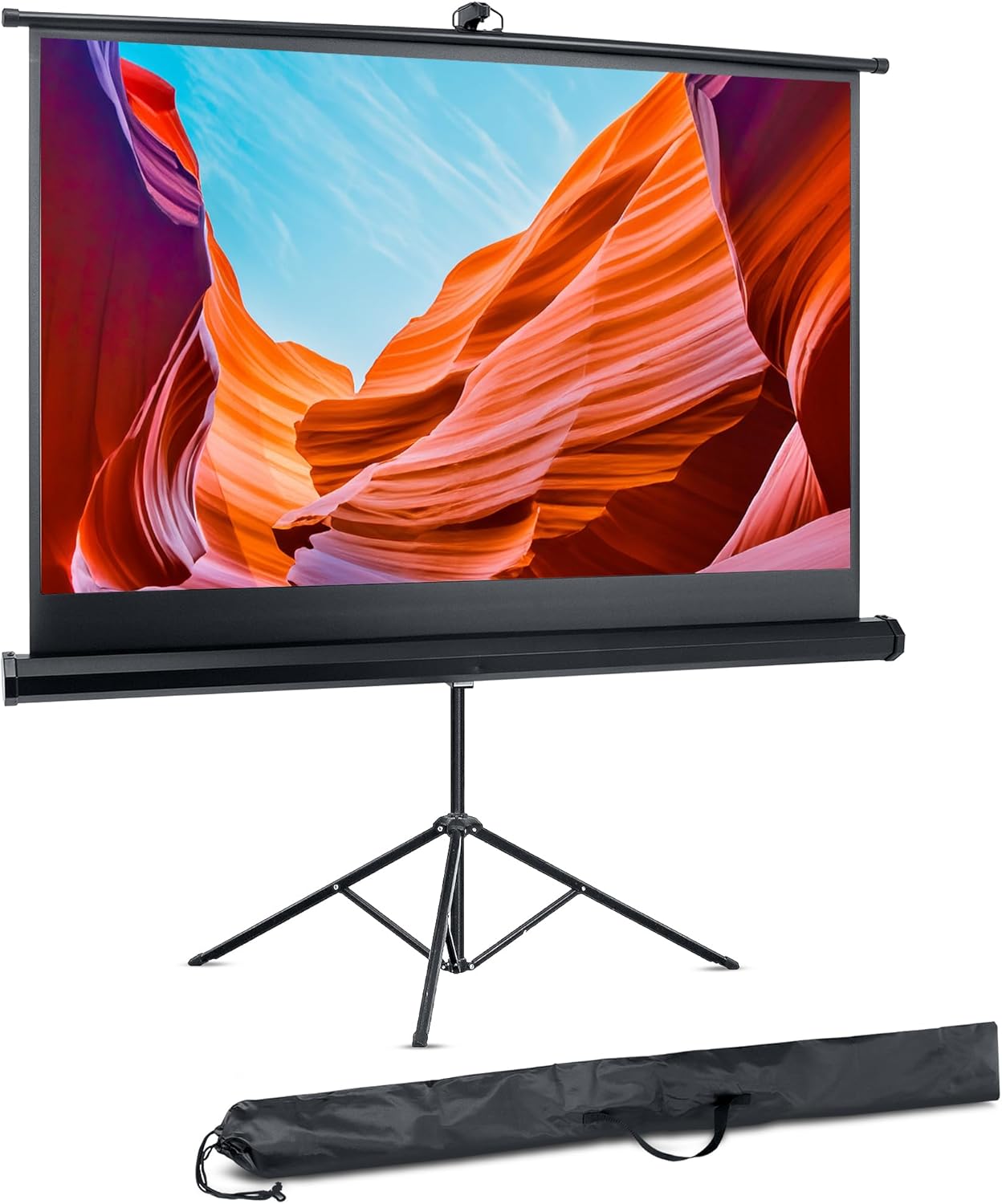 Pyle 60 Inch Portable Projector Screen with Tripod Stand – Fold Out Roll Up, HD Premium 16:9 Aspect Ratio, Matte Viewing Surface for Indoor and Outdoor Use, Perfect for Home, Office and Presentations