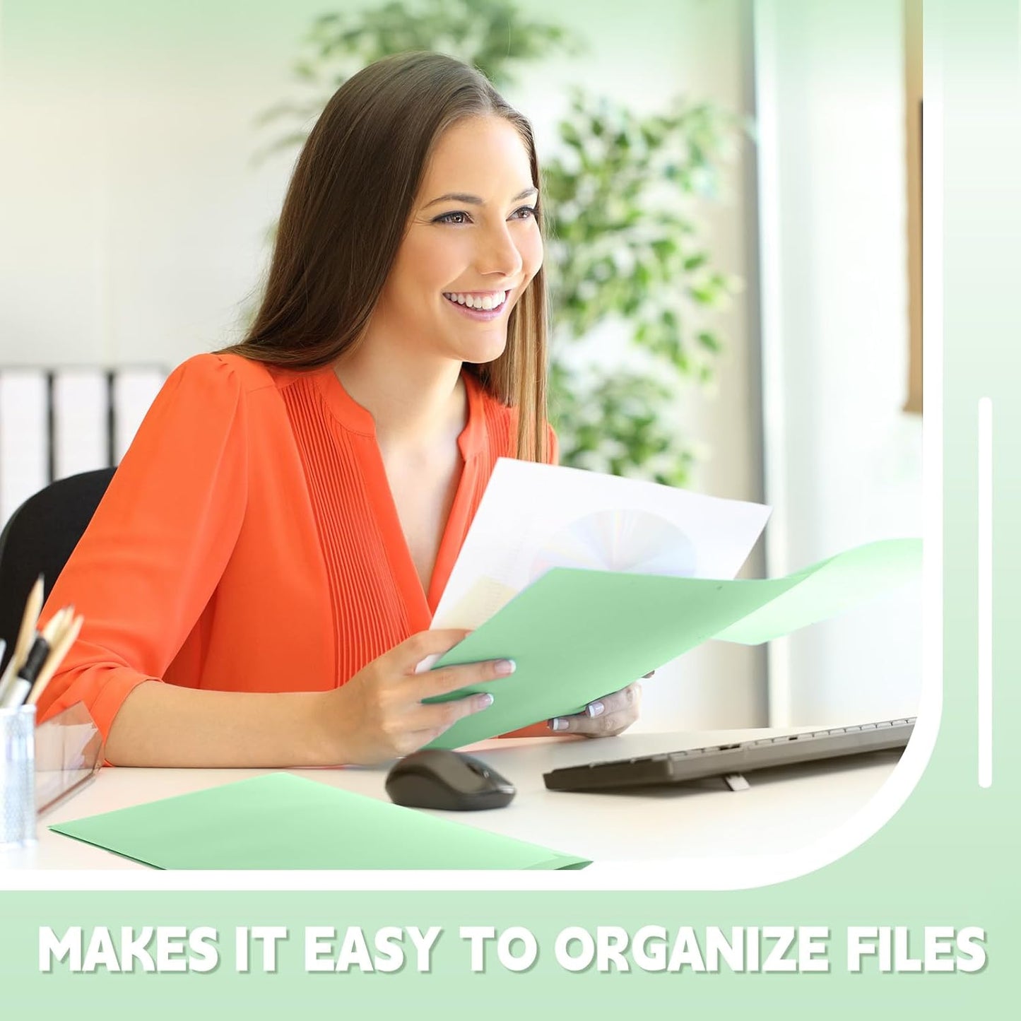 Henoyso 60 Pcs Plastic Folders with Clear Front Pockets Heavy Duty File Folders with 2 Pockets and Card Slot for Student Communication School Office Presentation Report(Light Green)