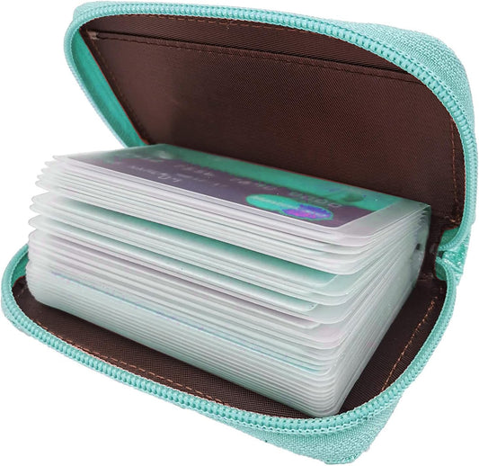 Easyoulife Genuine Leather Credit Card Holder Zipper Wallet With 26 Card Slots