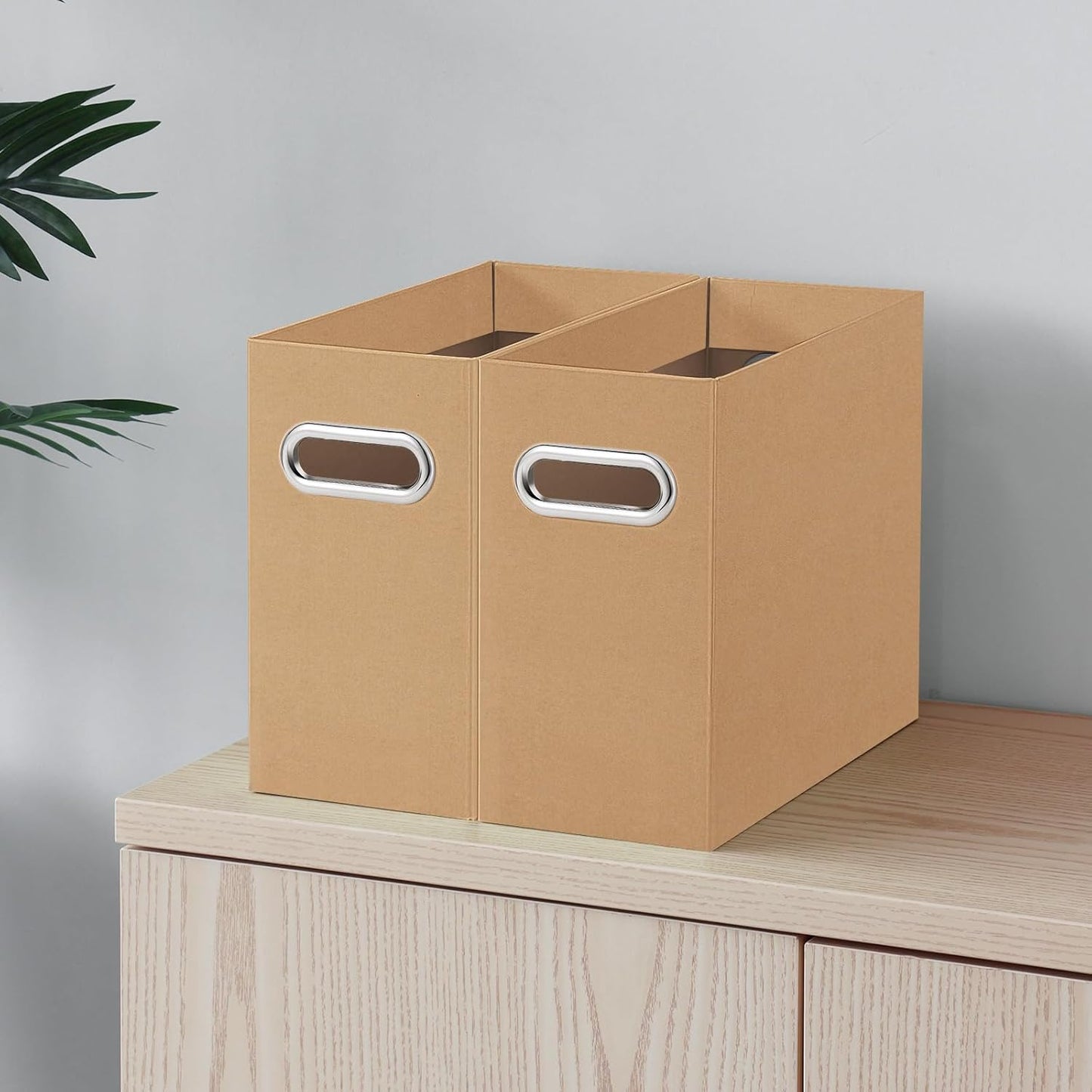 Oterri File Organizer, 8 Packs Small Storage Box, Cardboard File Folder Organizer, Collapsible File Box for Hanging File Folders Letter Size, Portable Filing Organizer with Handle (Brown)