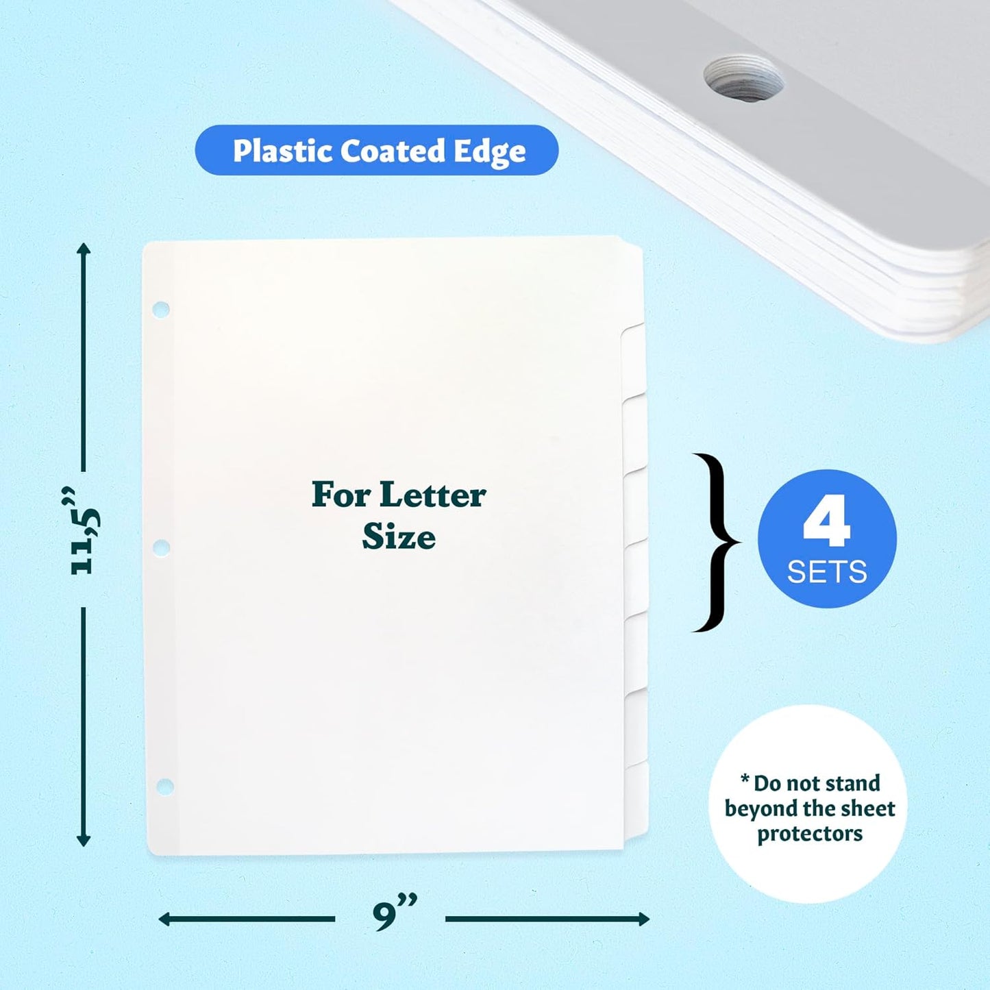 Binder Dividers with Tabs - (Set of 4) x 8-Tab Dividers for 3 Ring Binders, White, Reinforced Edge - Ideal for Keeping Your Documents Neat and Professional