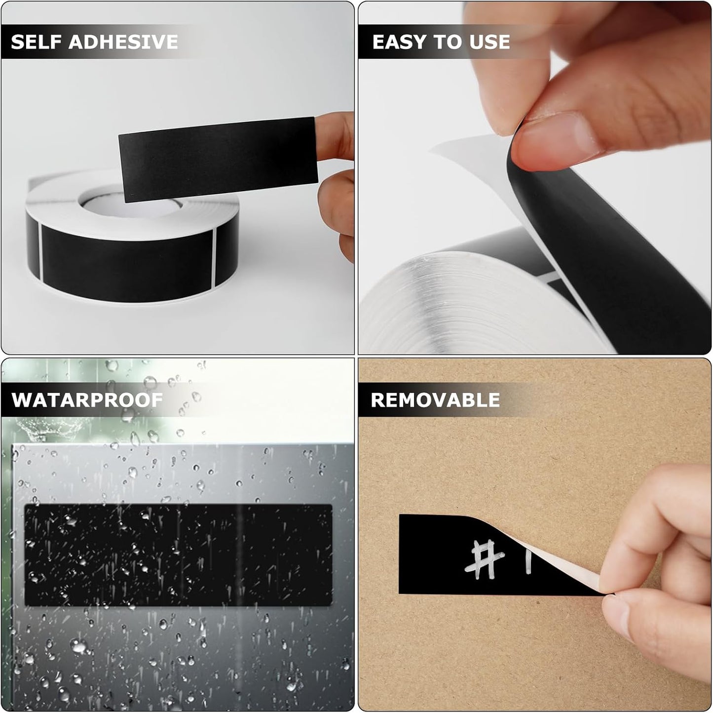 Black Rectangle Stickers 3 x 1 Inch Color Coding Labels Vinyl Roll Self-Adhesive Waterproof Removable 500 PCS